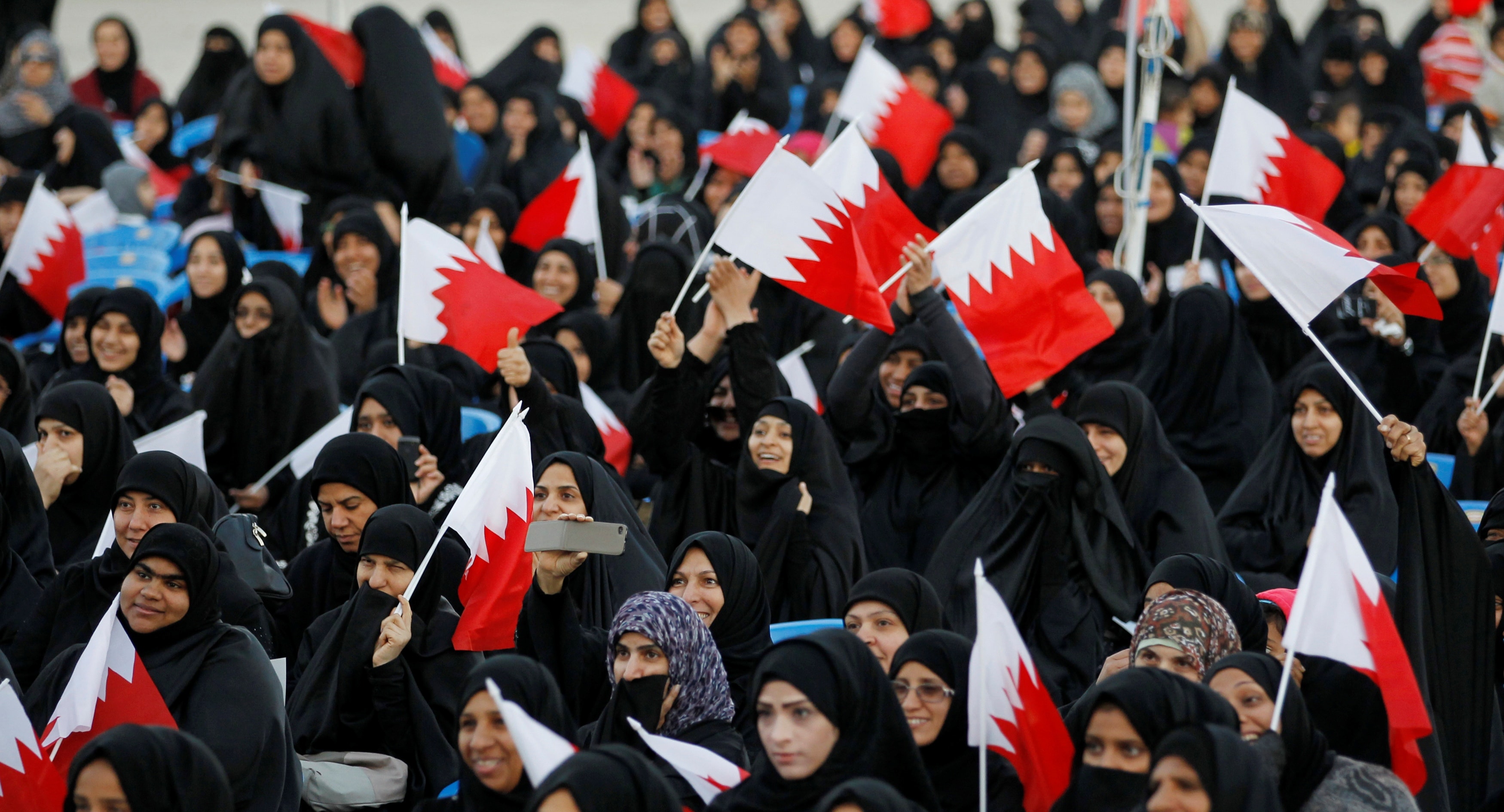 Anti-government protesters shout anti-government slogans during a women-only rally held in Budaiya, west of Manama on 16 January 2012, REUTERS/Hamad I Mohammed