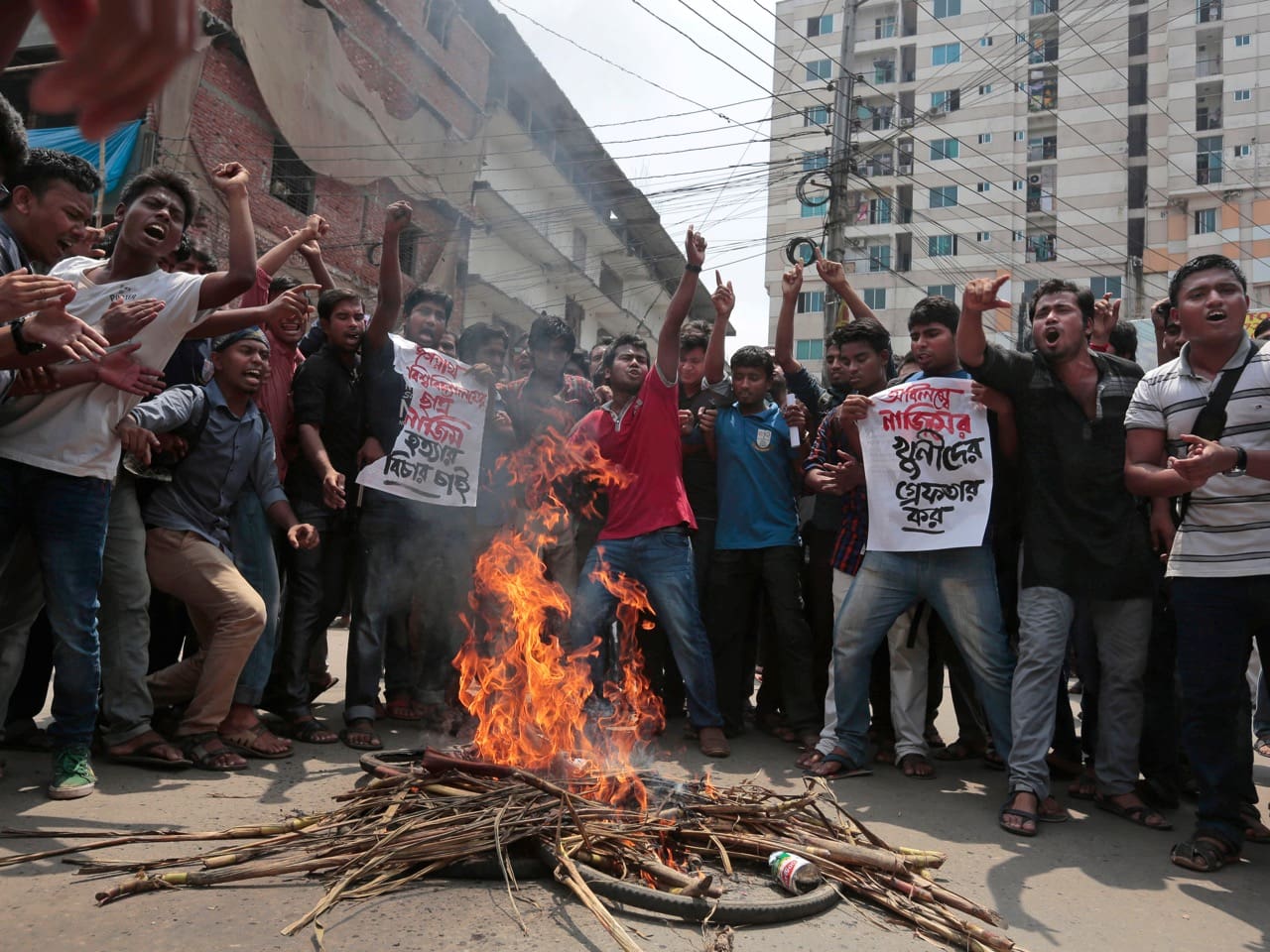On 7 April 2016, students protest in Dhaka seeking the arrest of three motorcycle-riding assailants who killed student activist Nazimuddin Samad, AP Photo