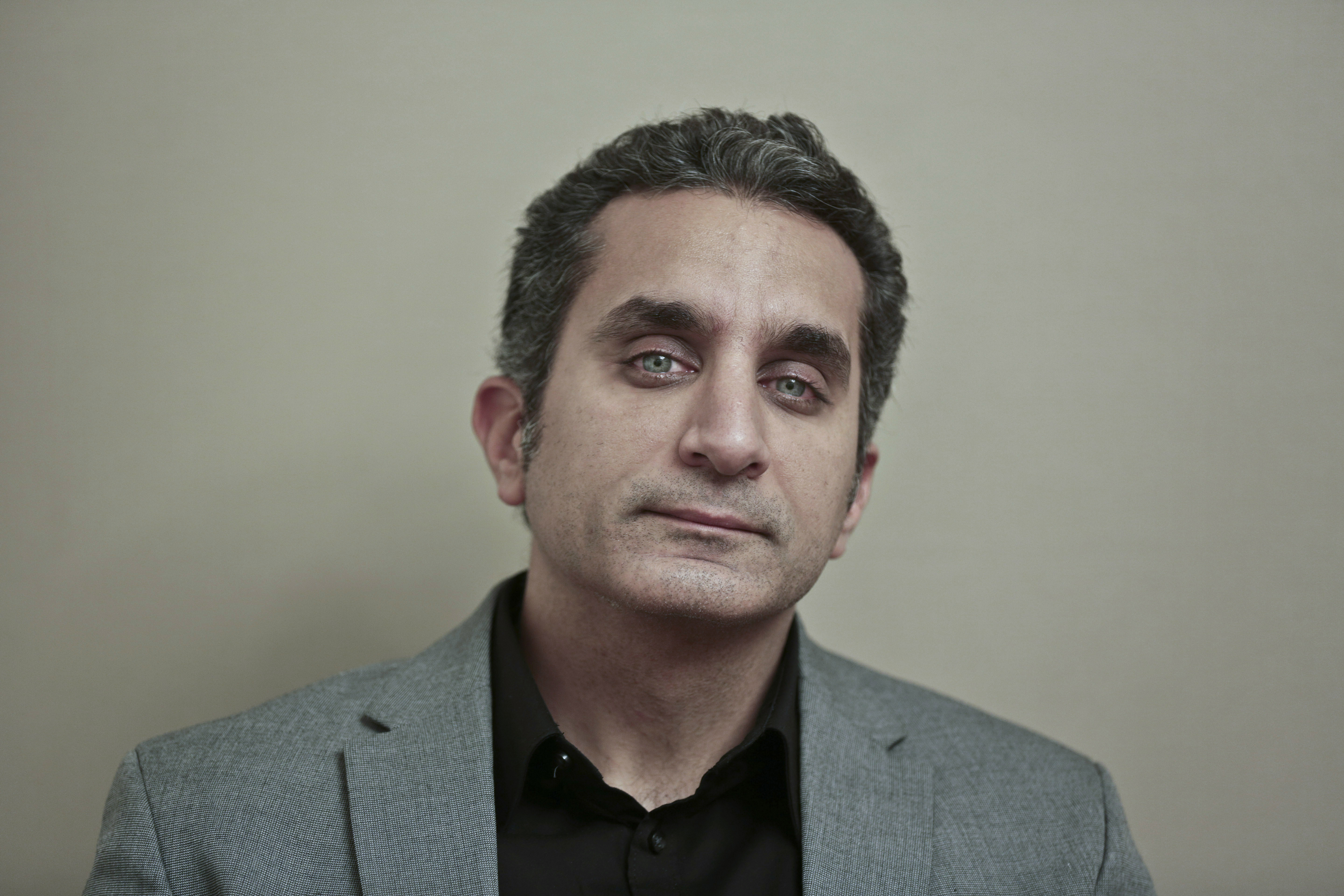 Egyptian satirist Bassem Youssef poses for a photograph at his studio in downtown Cairo on 8 January 2014, AP Photo/Nariman El-Mofty