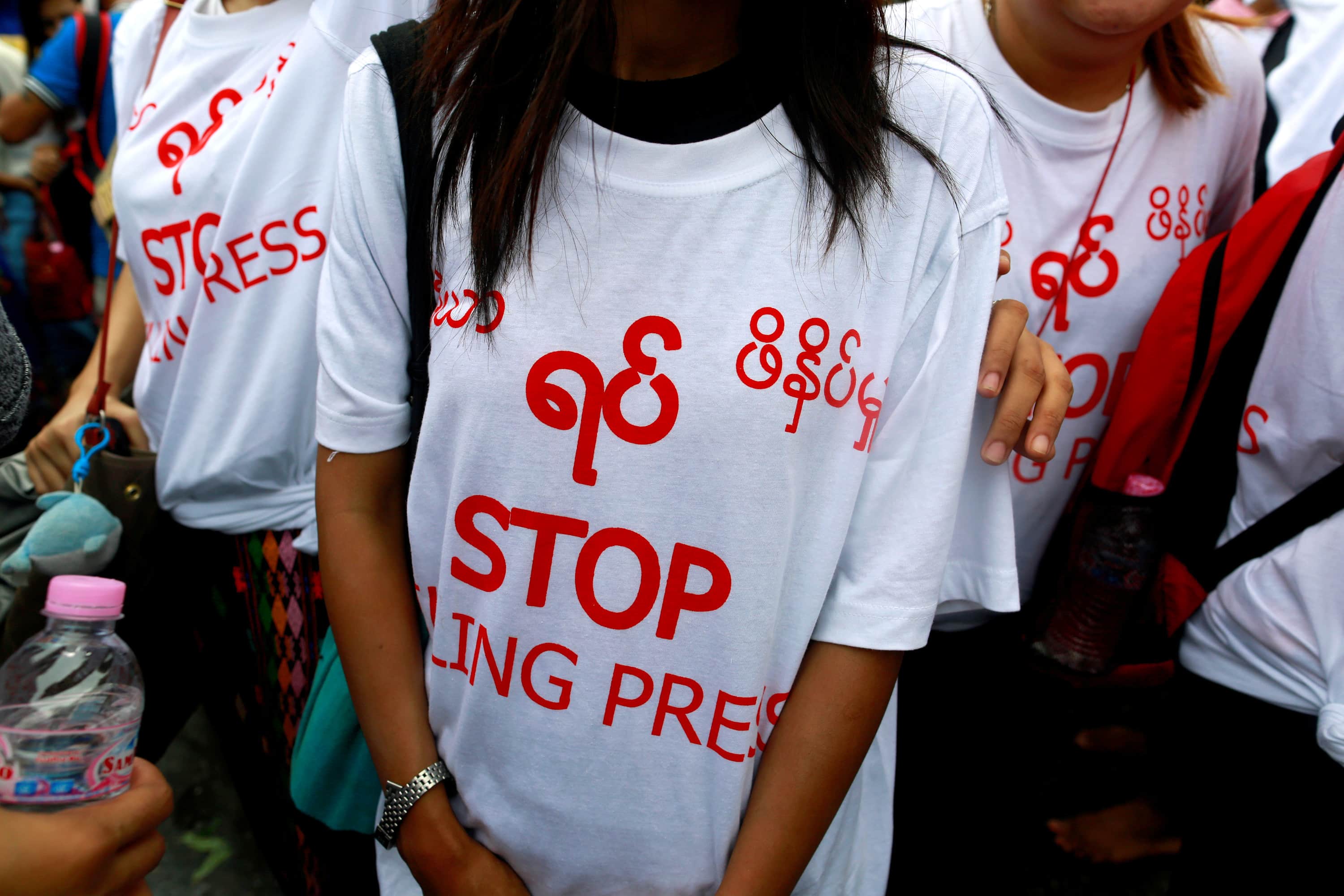 On 11 July 2014, supporters gather in Yangon to pray for four journalists and a newspaper boss who were sentenced to 10 years in jail, REUTERS/Soe Zeya Tun