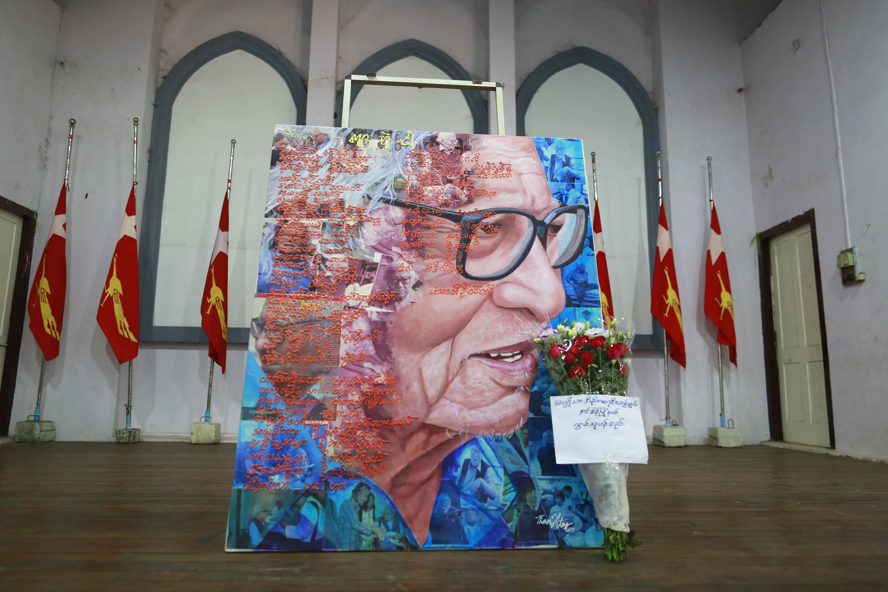 A portrait of Win Tin is seen at a memorial in Yangon, 21 April 2014 , REUTERS/Soe Zeya Tun