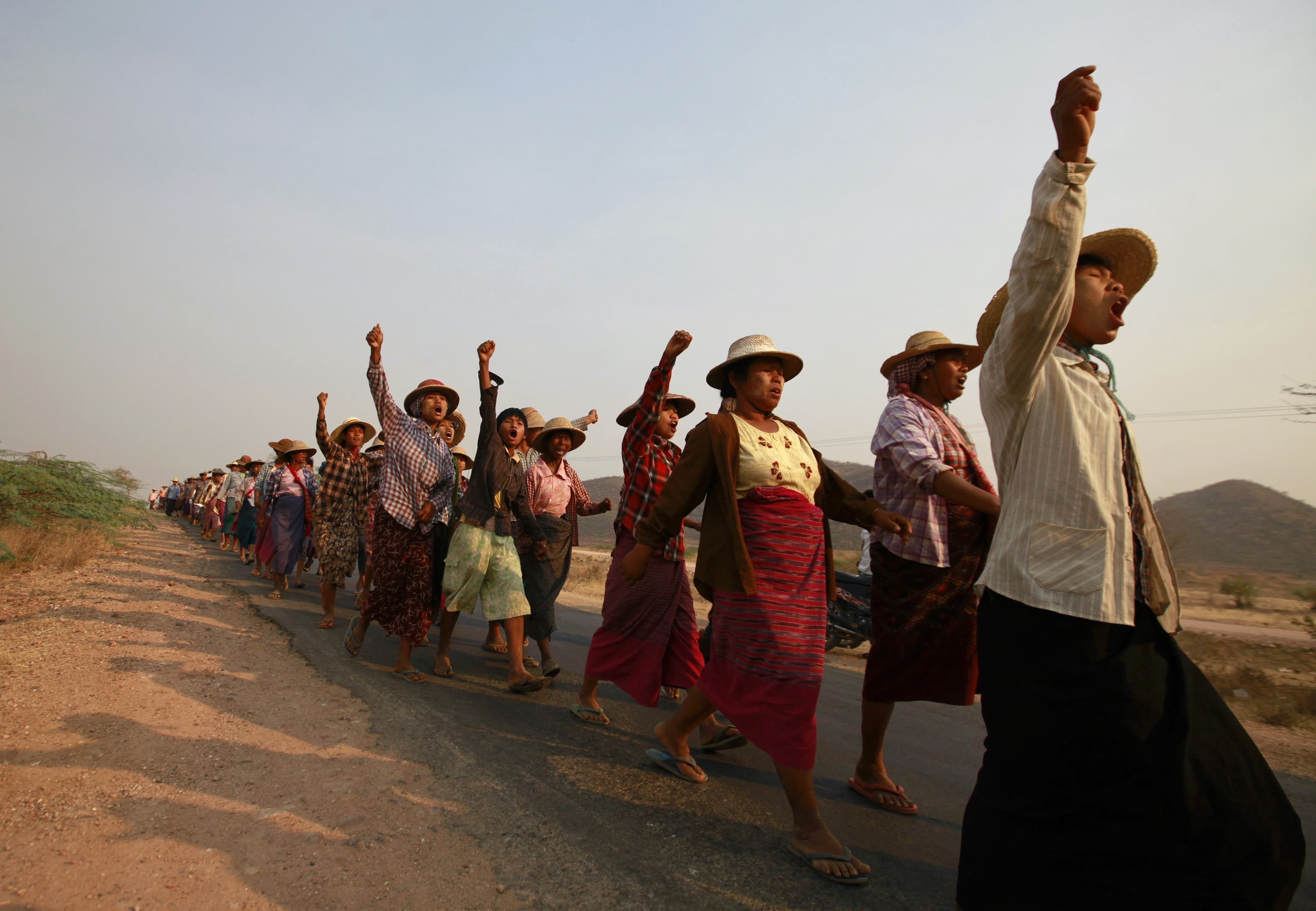 In this March 2013 photo, villagers, led by women, protest against a copper mine project in front of Lapdaung hill, REUTERS/Soe Zeya Tun