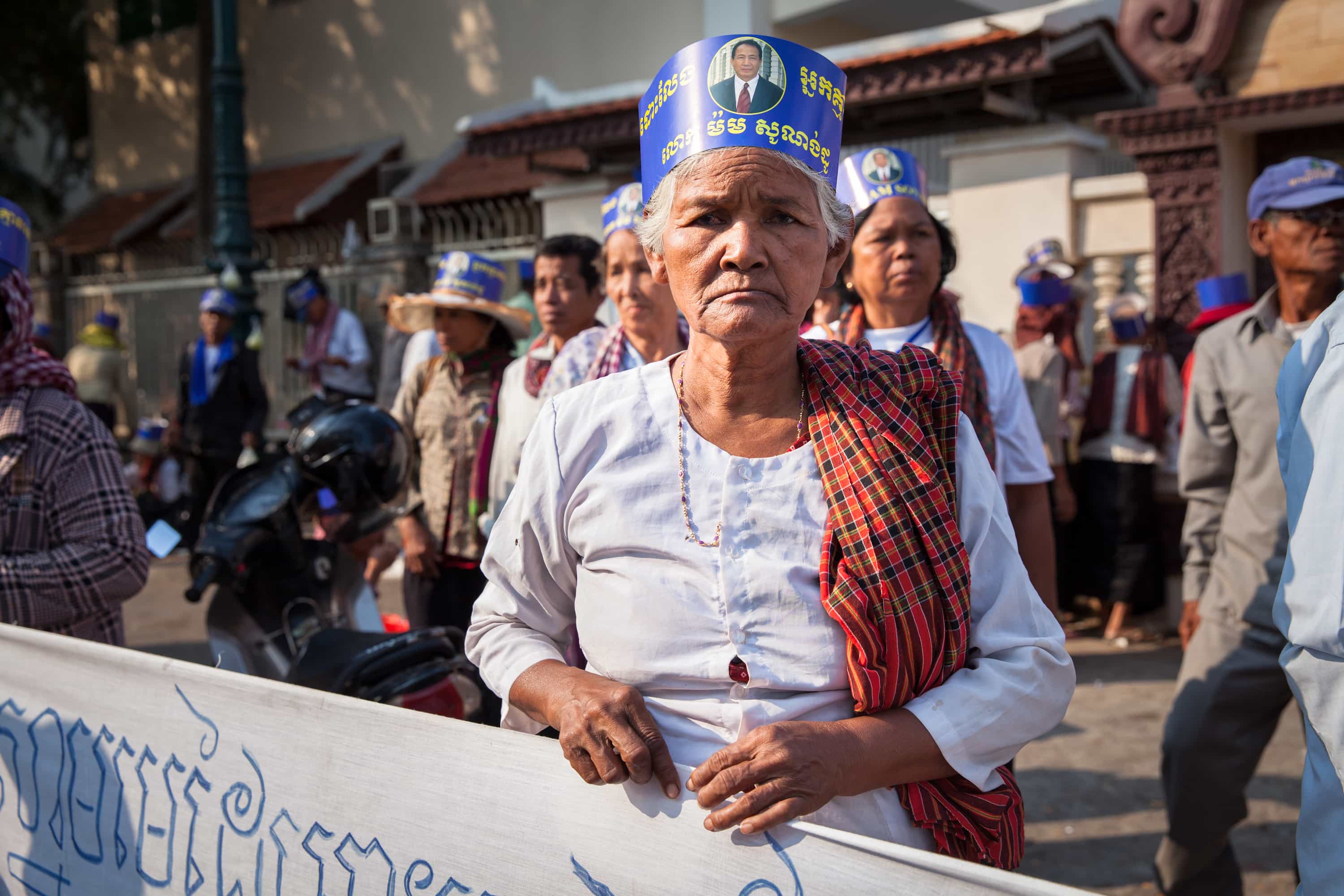 Hundreds of people from various provinces joined a demonstration outside the Appeal Court in support of activist Mam Sonando, 6 March 2013, Erika Pineros/Demotix