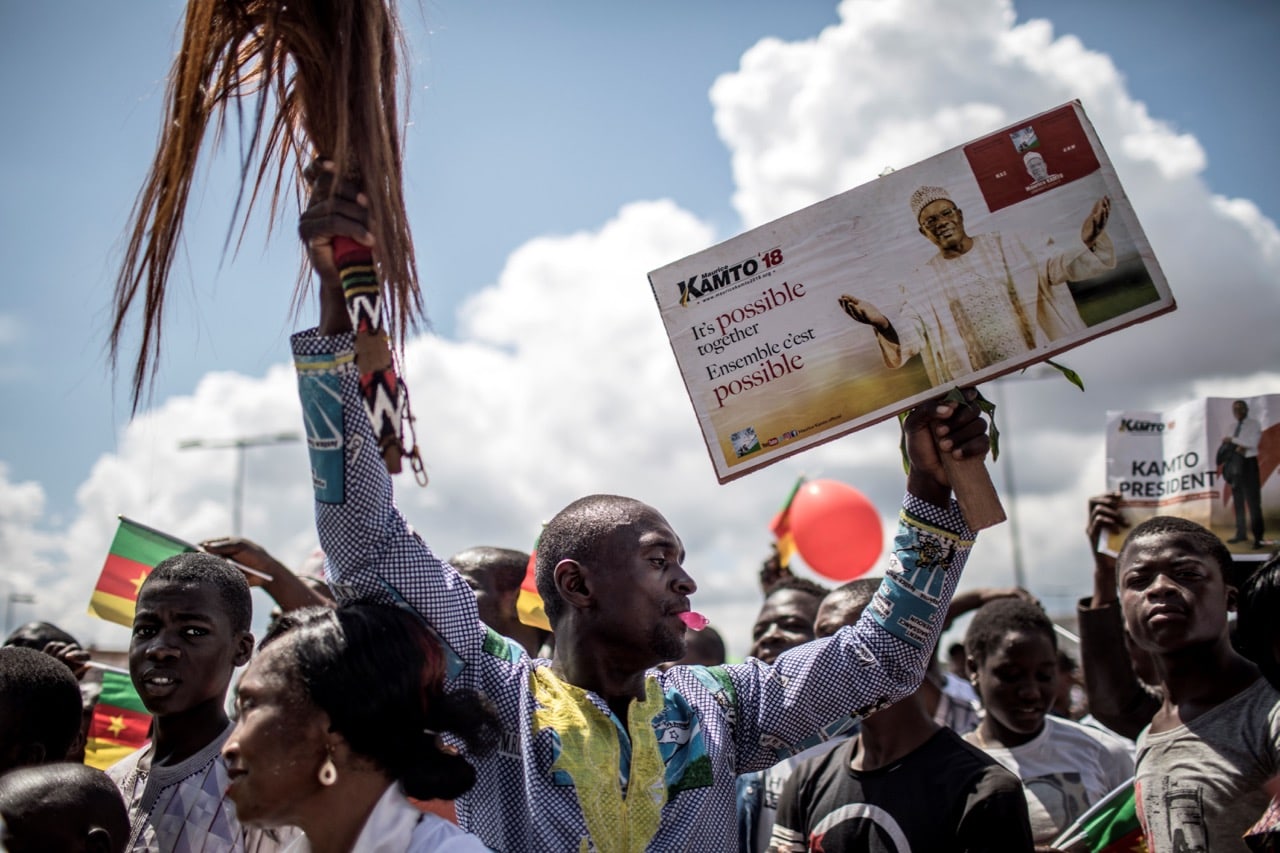 A campaign rally for Maurice Kamto, leader of the opposition party Movement for the Rebirth of Cameroon (MRC), in Yaounde, 30 September 2018, MARCO LONGARI/AFP/Getty Images