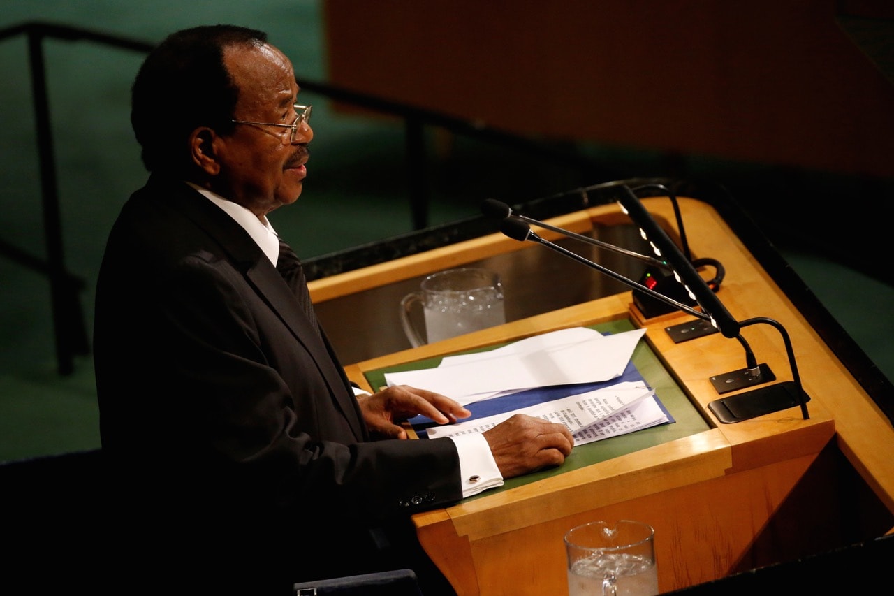 The President of Cameroon, Paul Biya, addresses the 72nd United Nations General Assembly in New York, U.S., 22 September 2017, REUTERS/Shannon Stapleton