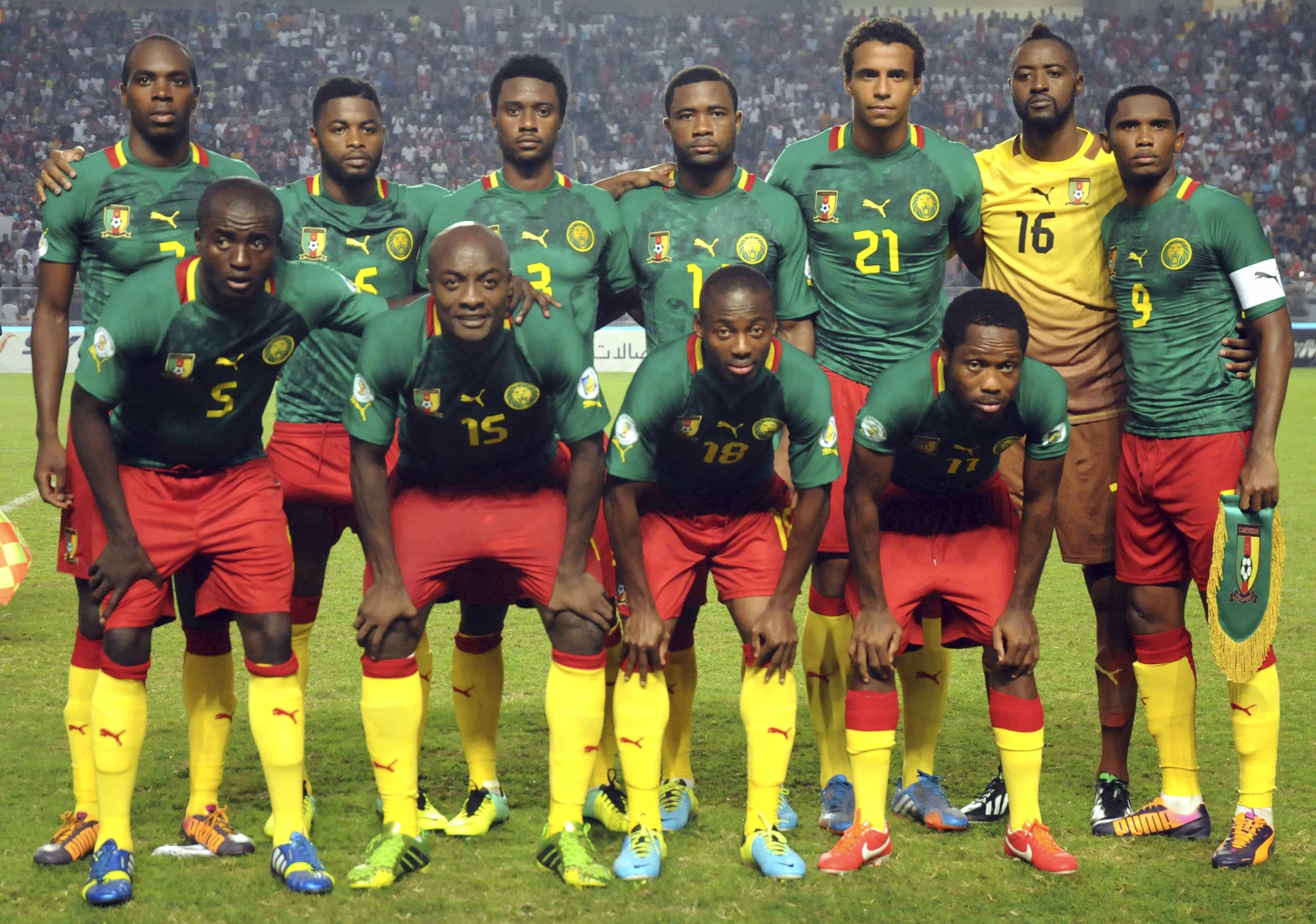 In this 13 October 2013 file photo, Cameroon's soccer team poses prior to the start the World Cup qualifying soccer between Tunisia and Cameroon in Tunis, Tunisia., AP Photo/Salah Habibi, File