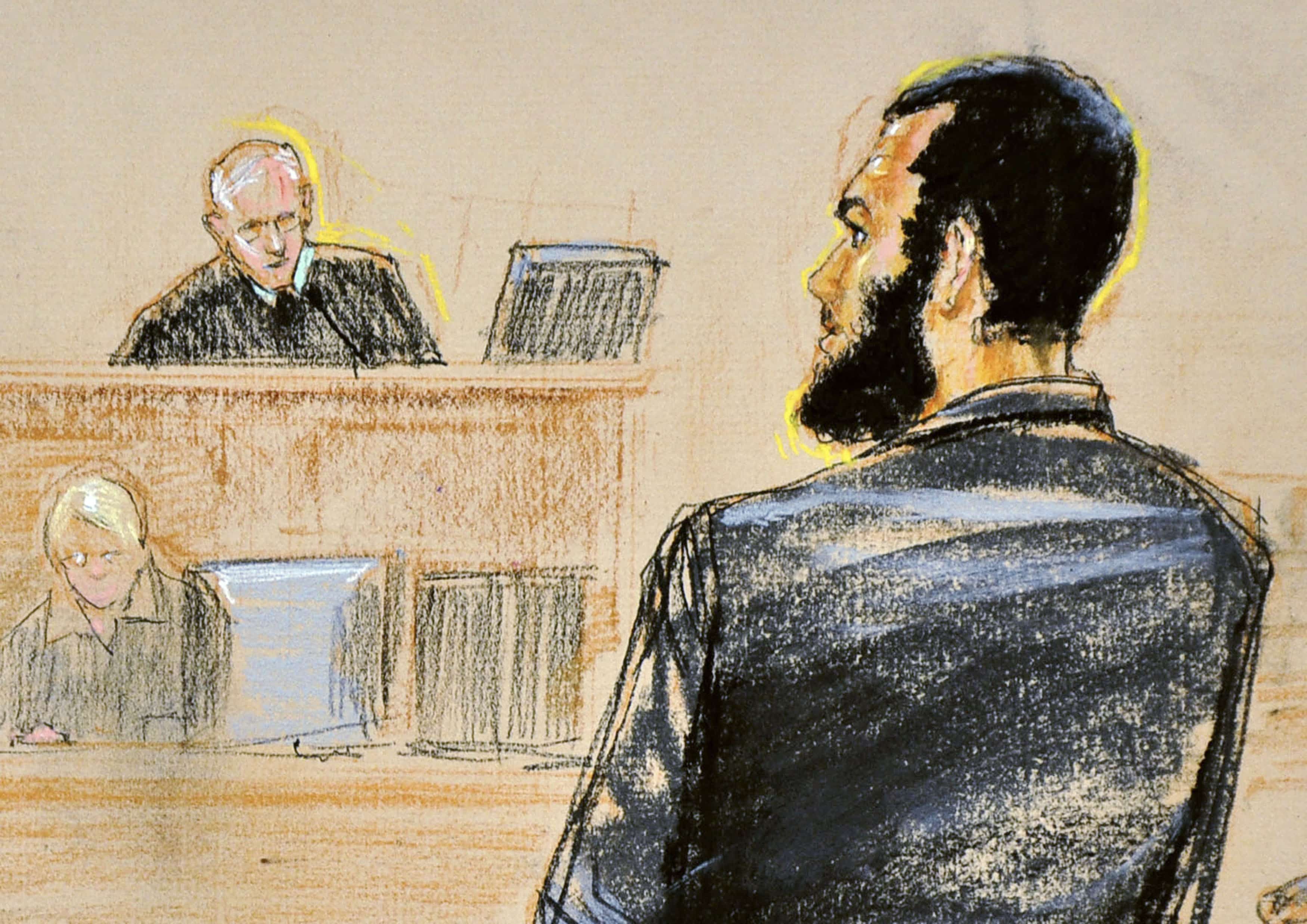 A sketch of Omar Khadr during a a U.S. war crimes tribunal at Guantanamo Bay Naval Base in Cuba, 25 October 2010, REUTERS/Janet Hamlin/Pool