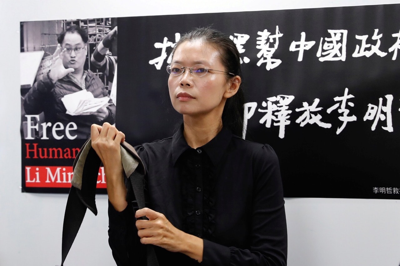 Lee Chingyu, wife of Taiwan human rights advocate Lee Mingche, speaks to the media a day before departing for her husband's trial, in Taipei, Taiwan, 9 September 2017, REUTERS/Tyrone Siu