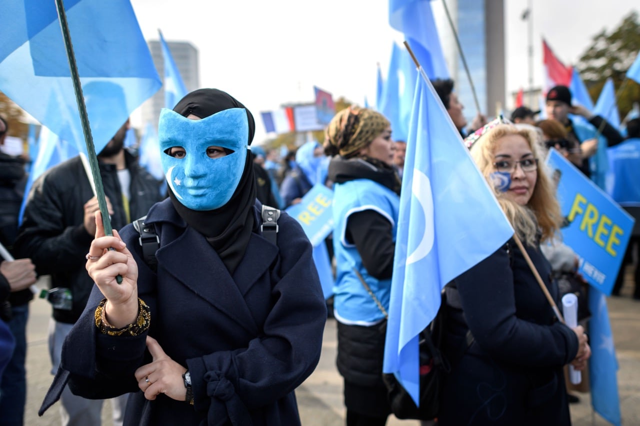 A demonstration against China's mass detention of ethnic Uyghurs, outside the United Nations (UN) offices during China's Universal Periodic Review in Geneva, Switzerland, 6 November 2018, FABRICE COFFRINI/AFP/Getty Images