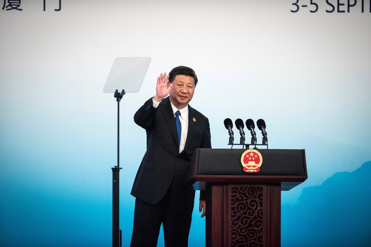 Chinese President Xi Jinping waves after holding a press conference at the BRICS Summit in Xiamen, China, 5 September 2017, REUTERS/Fred Dufour/Pool