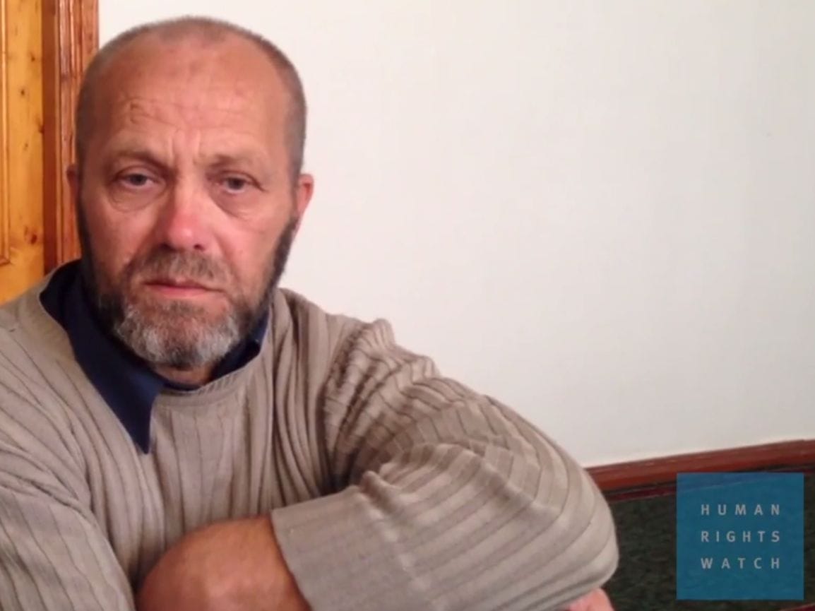 Abdureshift Dzhepparov, father of a disappeared man in Crimea, speaks to Human Rights Watch, Human Rights Watch/Video screenshot