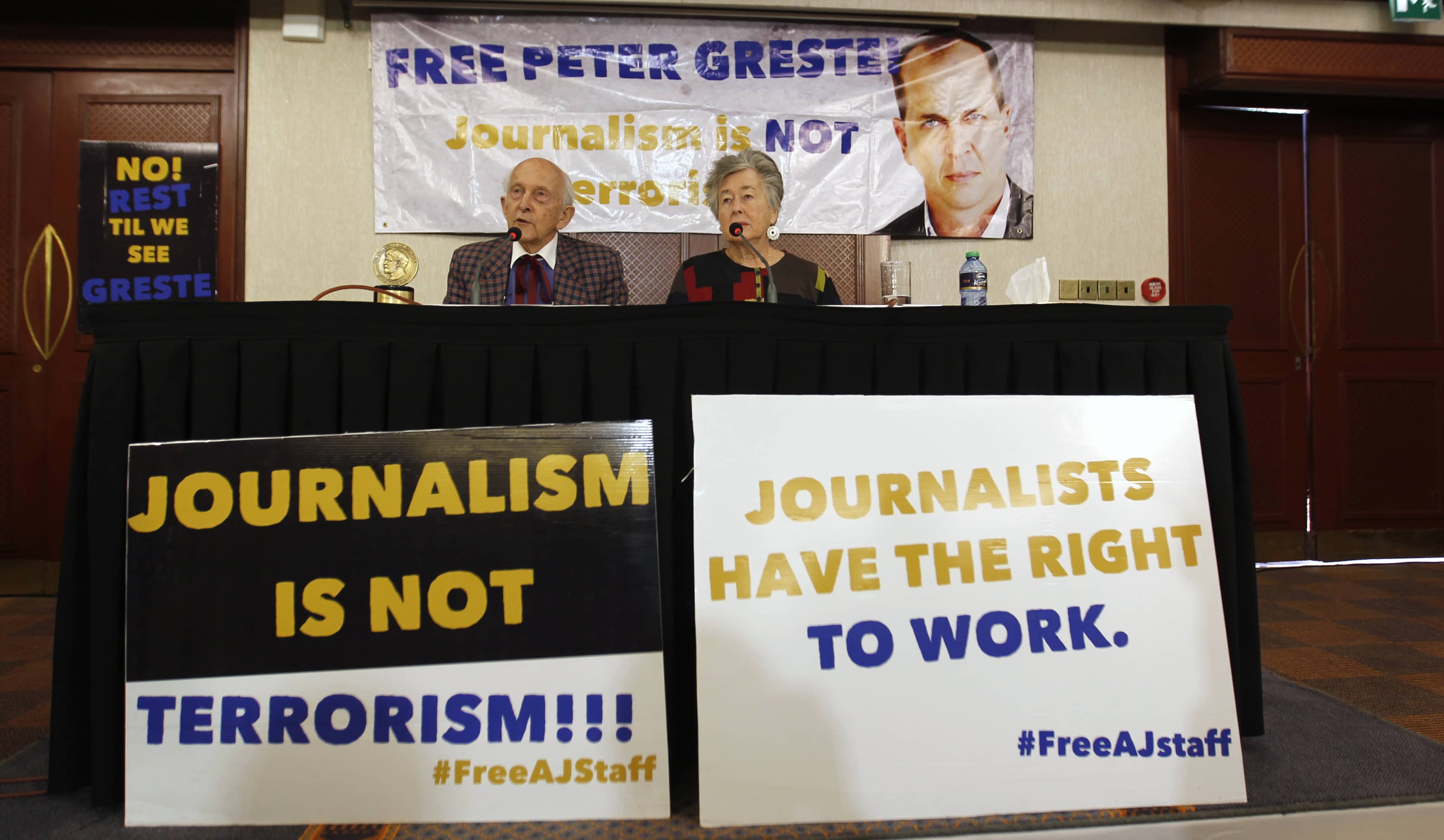 Juris and Loise Greste, parents of jailed Australian journalist Peter Greste of Al Jazeera address a news conference to discuss their continuing efforts to attain his freedom in Kenya's capital Nairobi, 31 July 2014, REUTERS/Thomas Mukoya