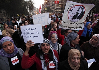 Women shout slogans against Egyptian President Mohamed Morsi and members of the Brotherhood during a march in Cairo February 6, 2013., REUTERS/Amr Abdallah Dalsh