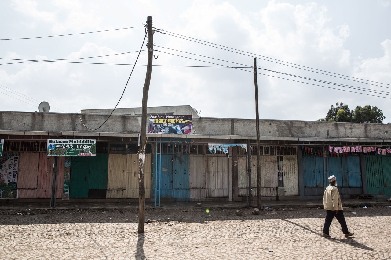 Stores are closed during a strike against the recent declaration of the state of emergency, in Sebeta, a neighborhood in Addis Ababa, Ethiopia, 5 March 2018, ZACHARIAS ABUBEKER/AFP/Getty Images