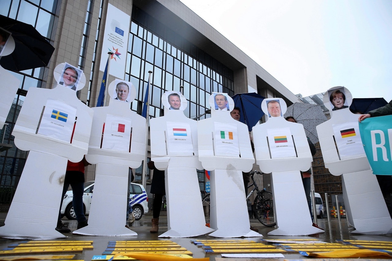 Protesters stage a demonstration with effigies of the leaders of EU countries, near the European Union buildings in Brussels, Belgium, 6 March 2017, Dursun Aydemir/Anadolu Agency/Getty Images