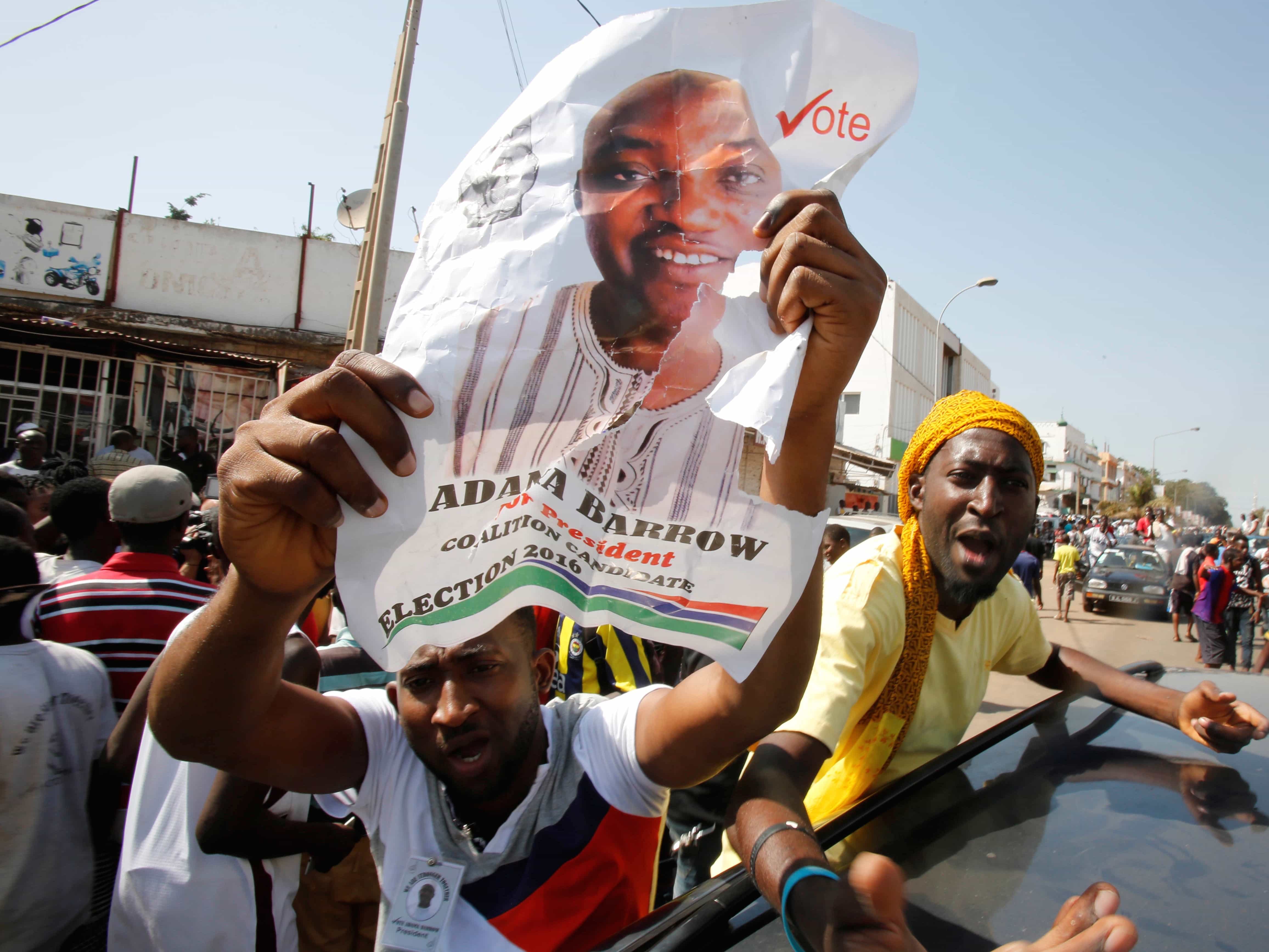 Supporters of president-elect Adama Barrow celebrate Barrow's election victory in Banjul, Gambia, 2 December 2016 , REUTERS/Thierry Gouegnon