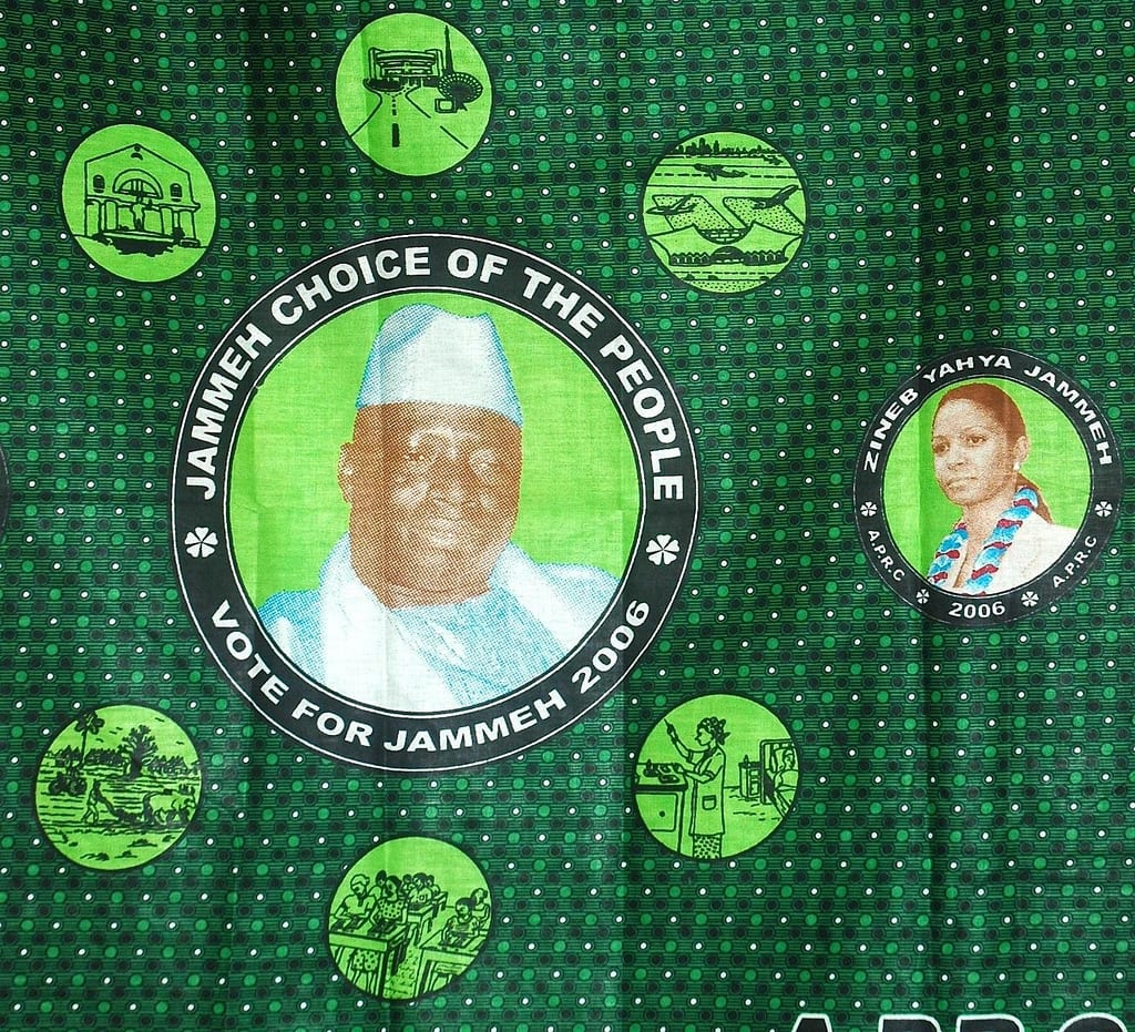 Campaign cloth for Gambian President Yahya Jammeh and his political party., Tommy Miles/Flickr