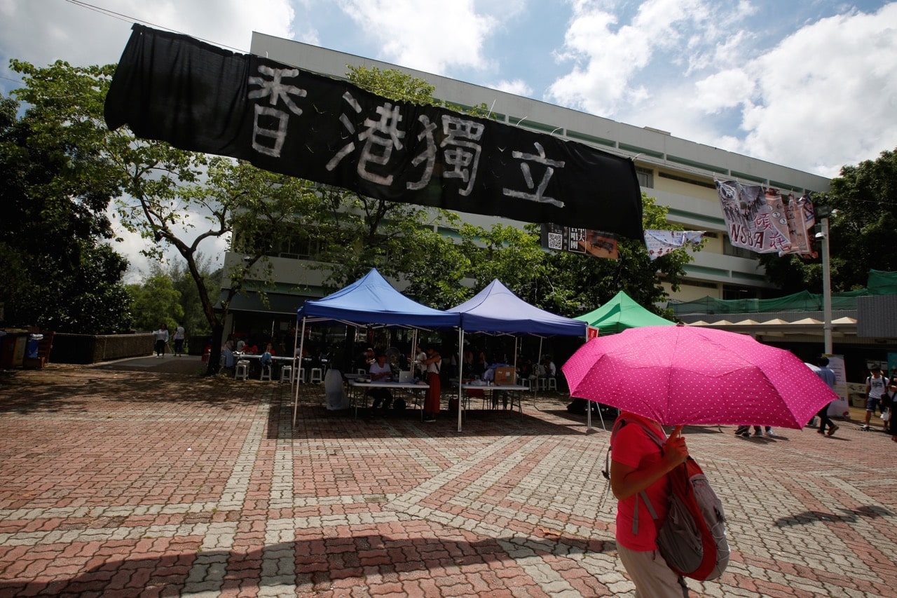 banner in Chinese which reads "Hong Kong Independence" is displayed at the Chinese University of Hong Kong in Hong Kong, 8 September 2017, REUTERS/Bobby Yip