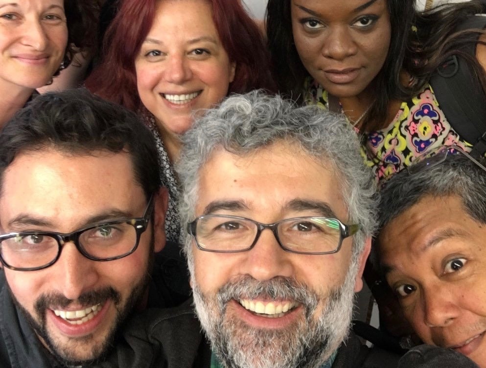 Erol Önderoglu, centre, takes a selfie with other members of the IFEX Council, June 2016., IFEX