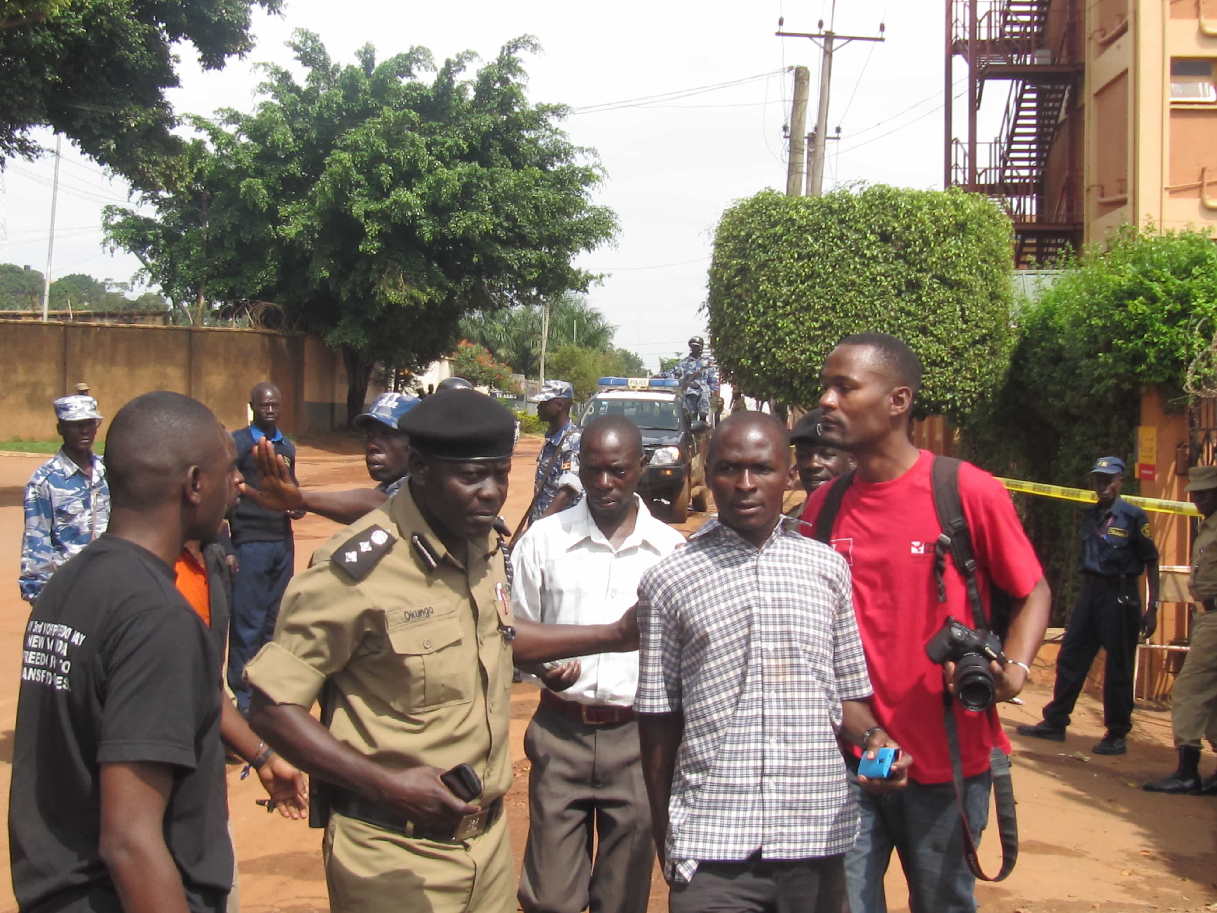 Police arrested HRNJ-Uganda's National Coordinator, Geoffrey Wokulira Ssebaggala, during protests about media closures in Uganda on 28 May., HRNJ-Uganda