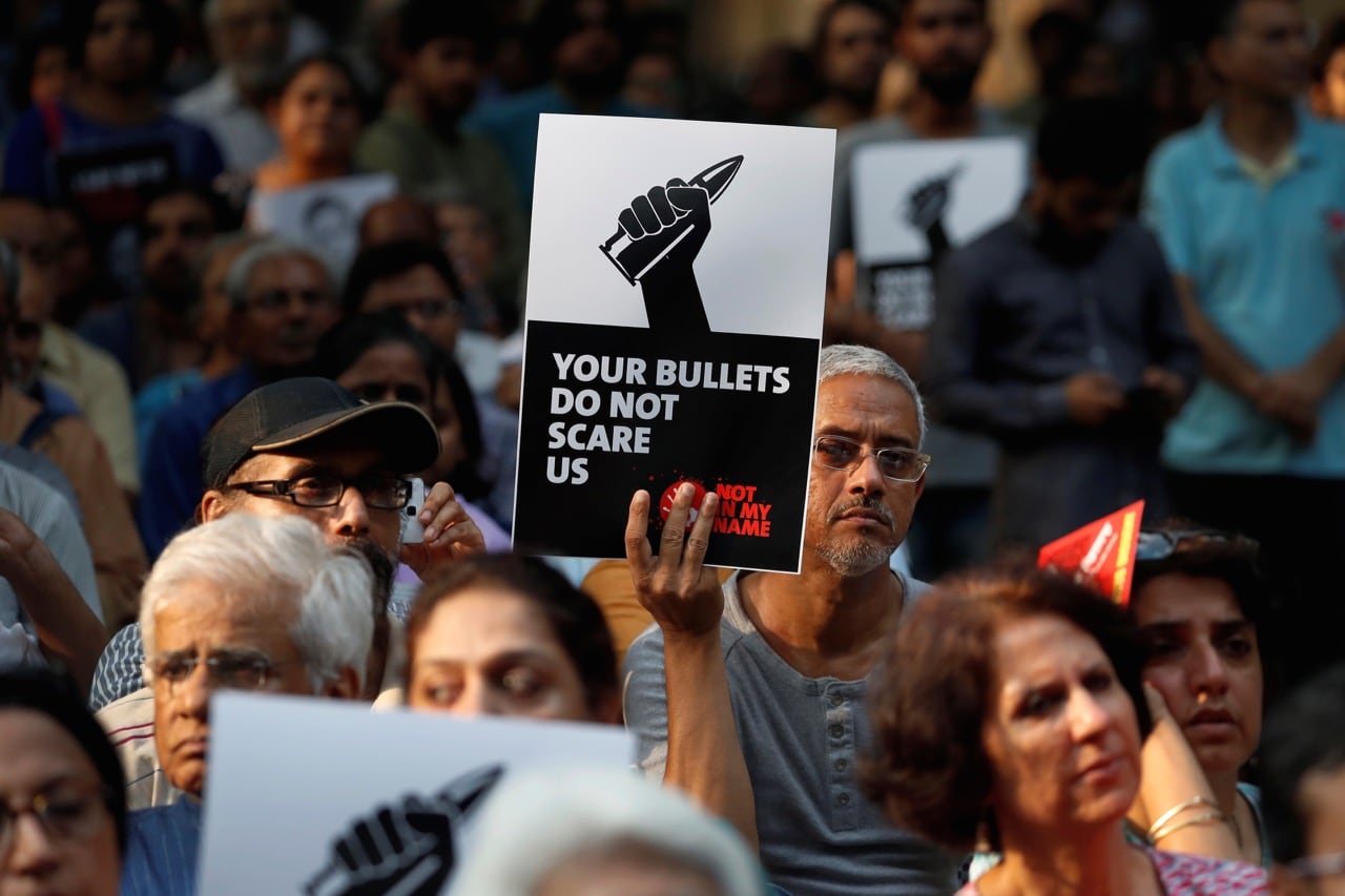 People attend a protest against the killing of senior Indian journalist Gauri Lankesh, in New Delhi, India, 7 September 2017, REUTERS/Cathal McNaughton