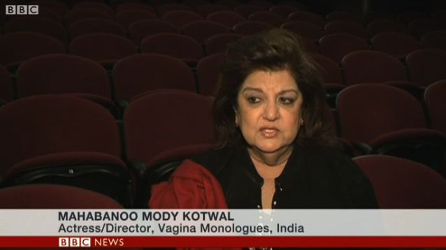 Screenshot from a BBC documentary entitled: Vagina Monologues challenges India's taboos