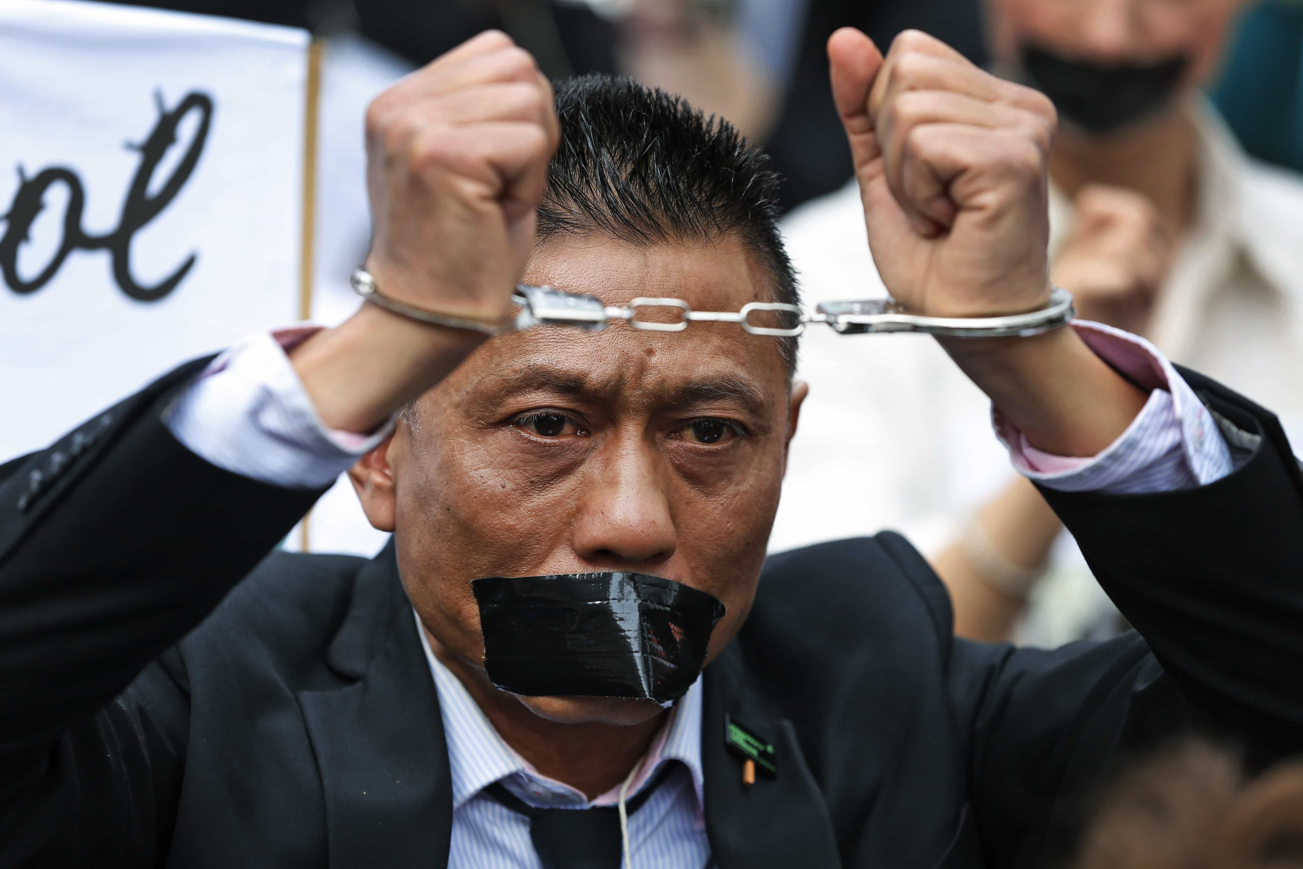 On 2 April 2014, a protester takes part in a rally near the Indonesian embassy in London, highlighting the detention of 76 political prisoners in Indonesia's West Papua province, AP Photo/Lefteris Pitarakis