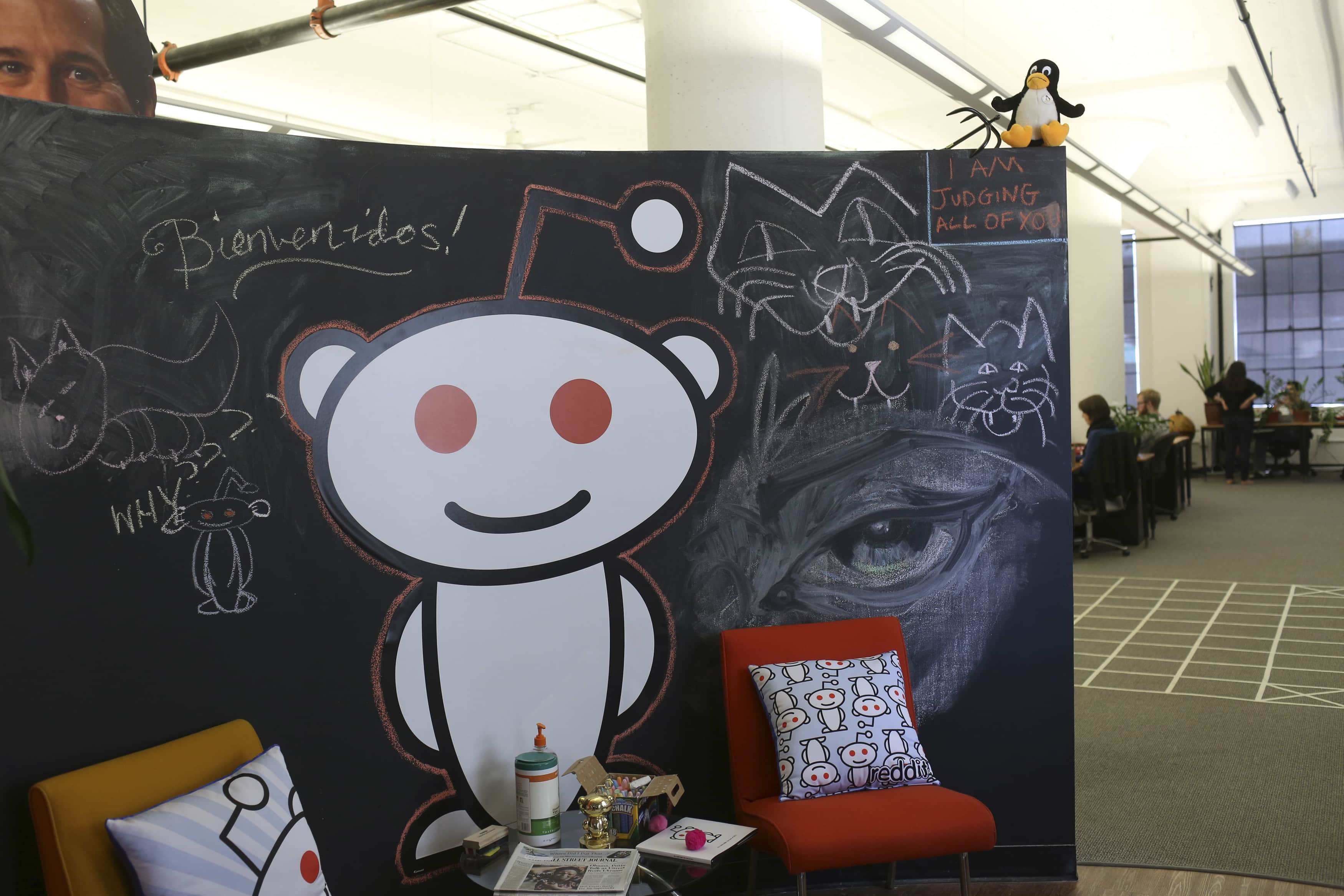 A reddit mascot is shown at the company's headquarters in San Francisco, California, 15 April 2014, REUTERS/Robert Galbraith