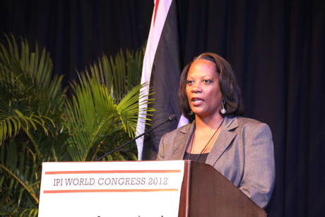 IPI executive director Alison Bethel McKenzie speaks at the opening ceremony of the IPI World Congress 2012 in Trinidad and Tobago, (PHOTO: Stephen Doobay)
