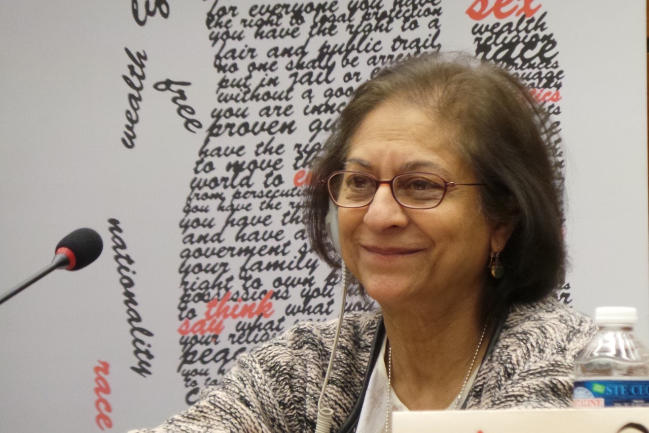 The late Asma Jahangir, then U.N. Special Rapporteur on the situation of human rights in Iran, in Geneva, Switzerland, 13 March 2017, Siavosh Hosseini/NurPhoto via Getty Images