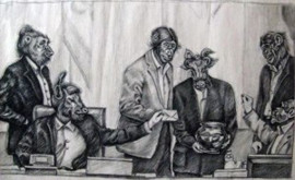 Atena Farghadani's rendering of members of Iran's parliament as monkeys, cows and other animals - which she posted on Facebook in 2014, via CRNI