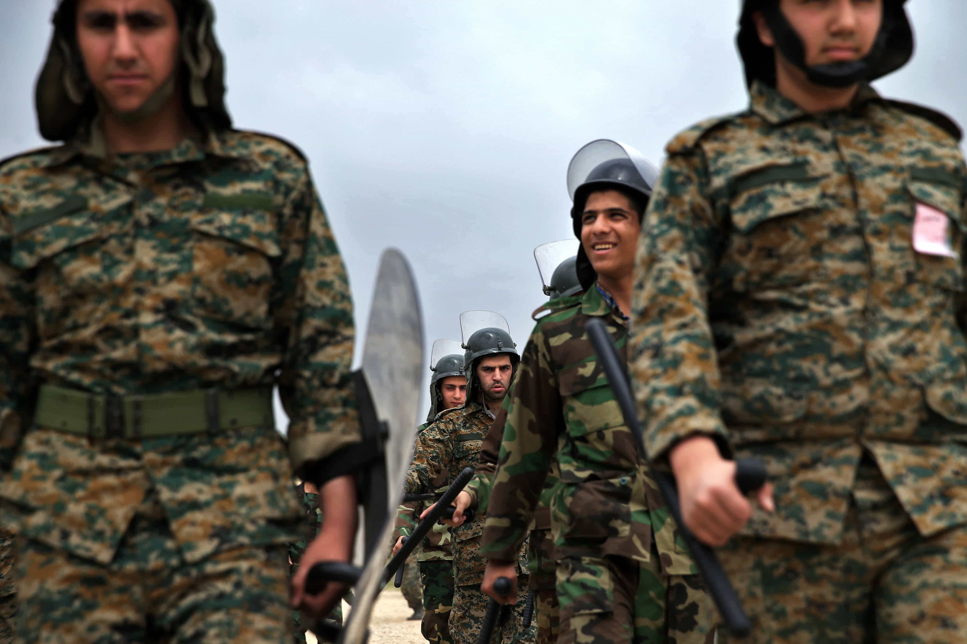 Members of Iran's Revolutionary Guard attend training in a Guard base in northeastern Tehran on 24 April 2015, AP Photo/Ebrahim Noroozi