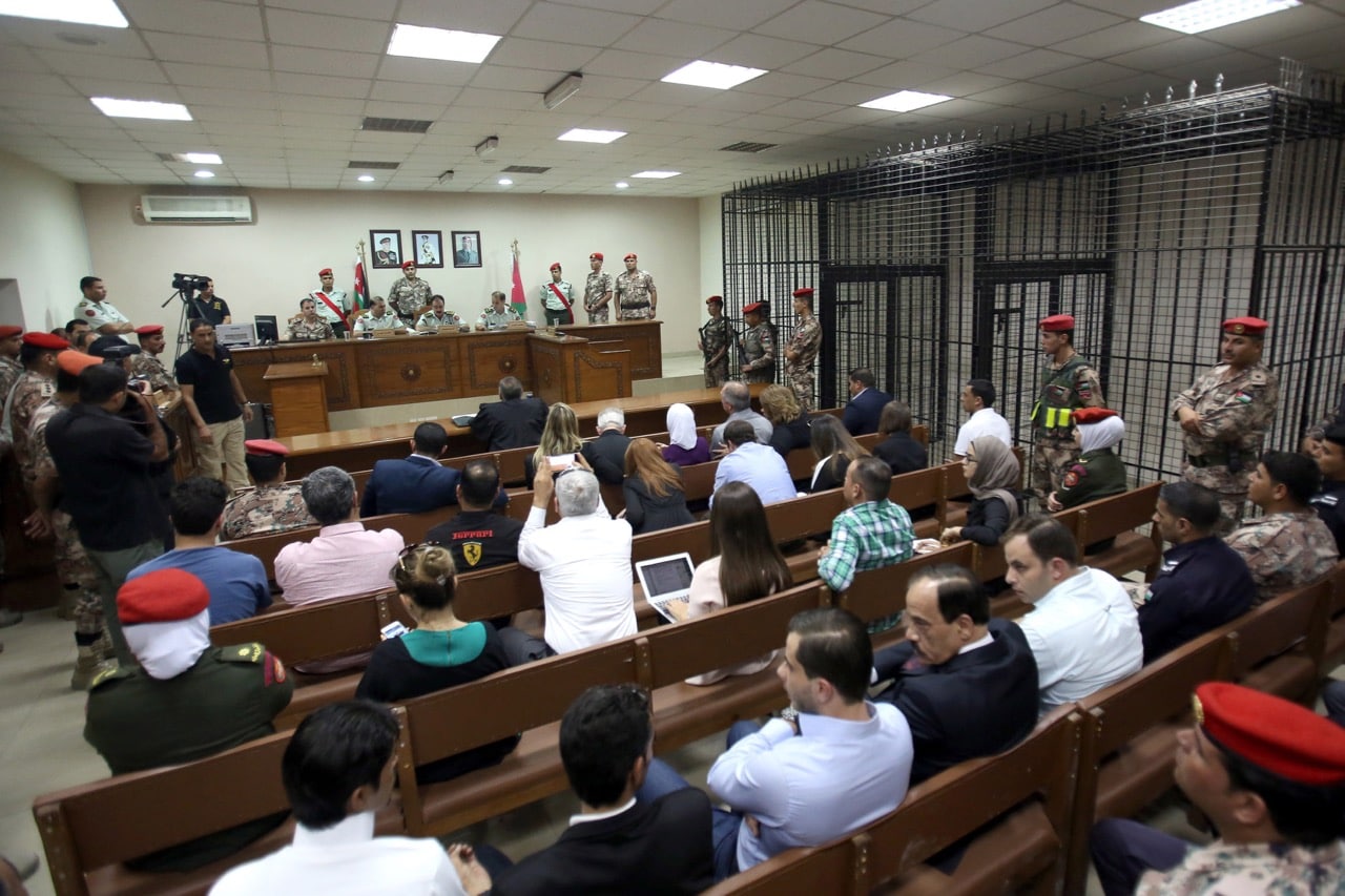 Judges preside over a trial in a courtroom in Amman, Jordan, 17 July 2017, KHALIL MAZRAAWI/AFP/Getty Images