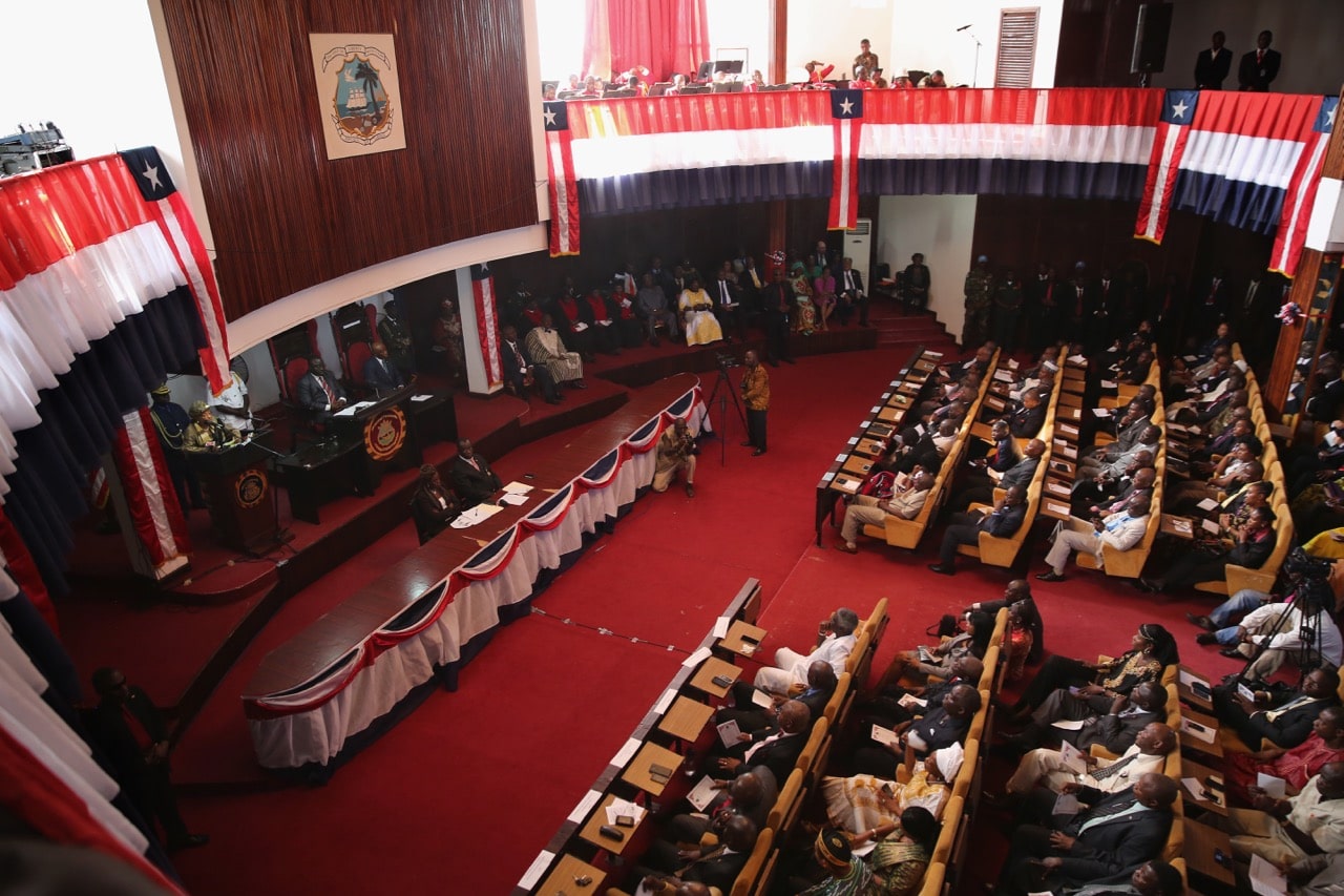 Former President Ellen Johnson Sirleaf delivers her State of the Nation address to a joint session of the legislature in Monrovia, Liberia, 26 January 2015, John Moore/Getty Images