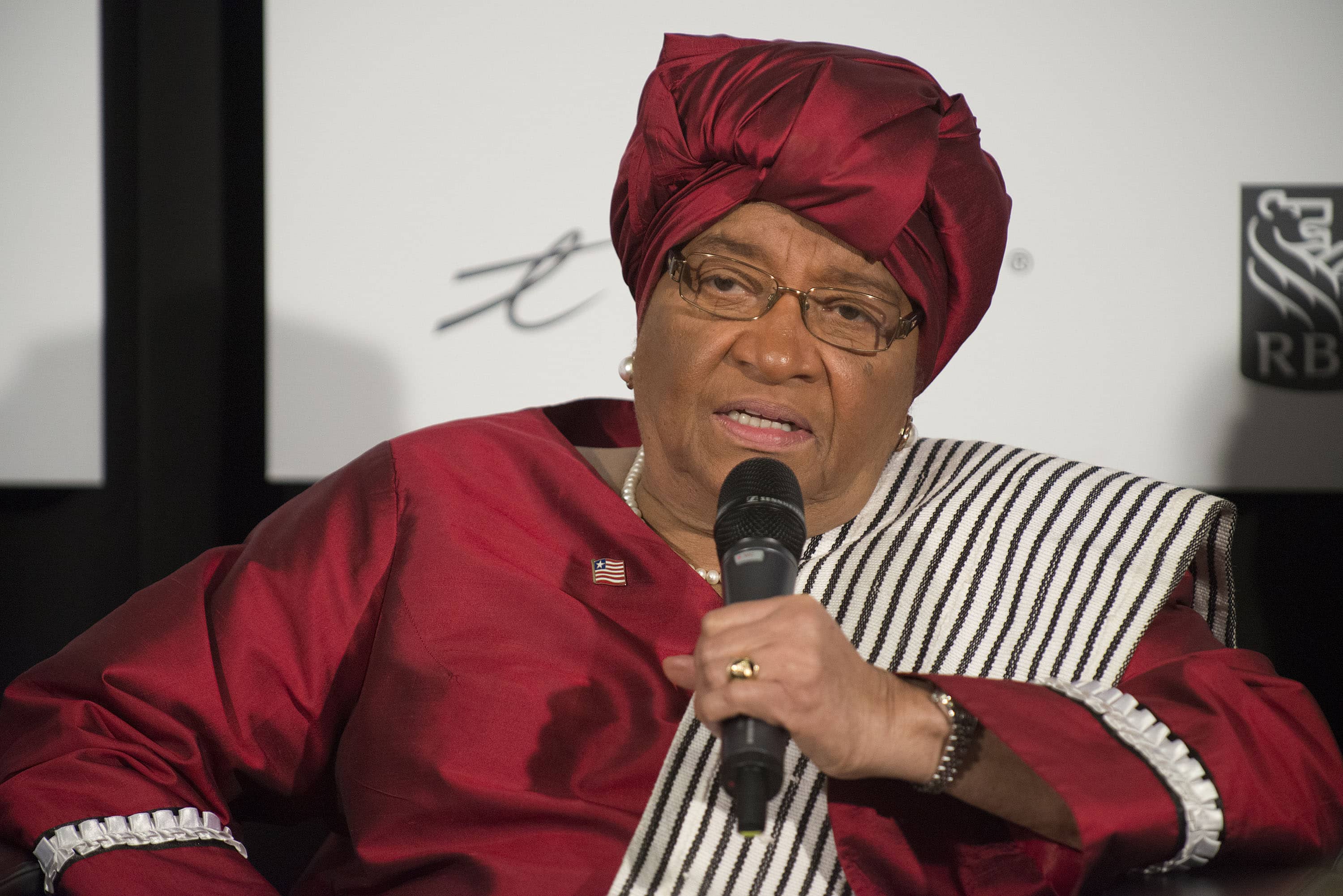 Liberian President Ellen Johnson Sirleaf speaks during We Day at the Air Canada Centre on Friday, Sept. 20, 2013, in Toronto, Canada. , Arthur Mola/Invision/AP