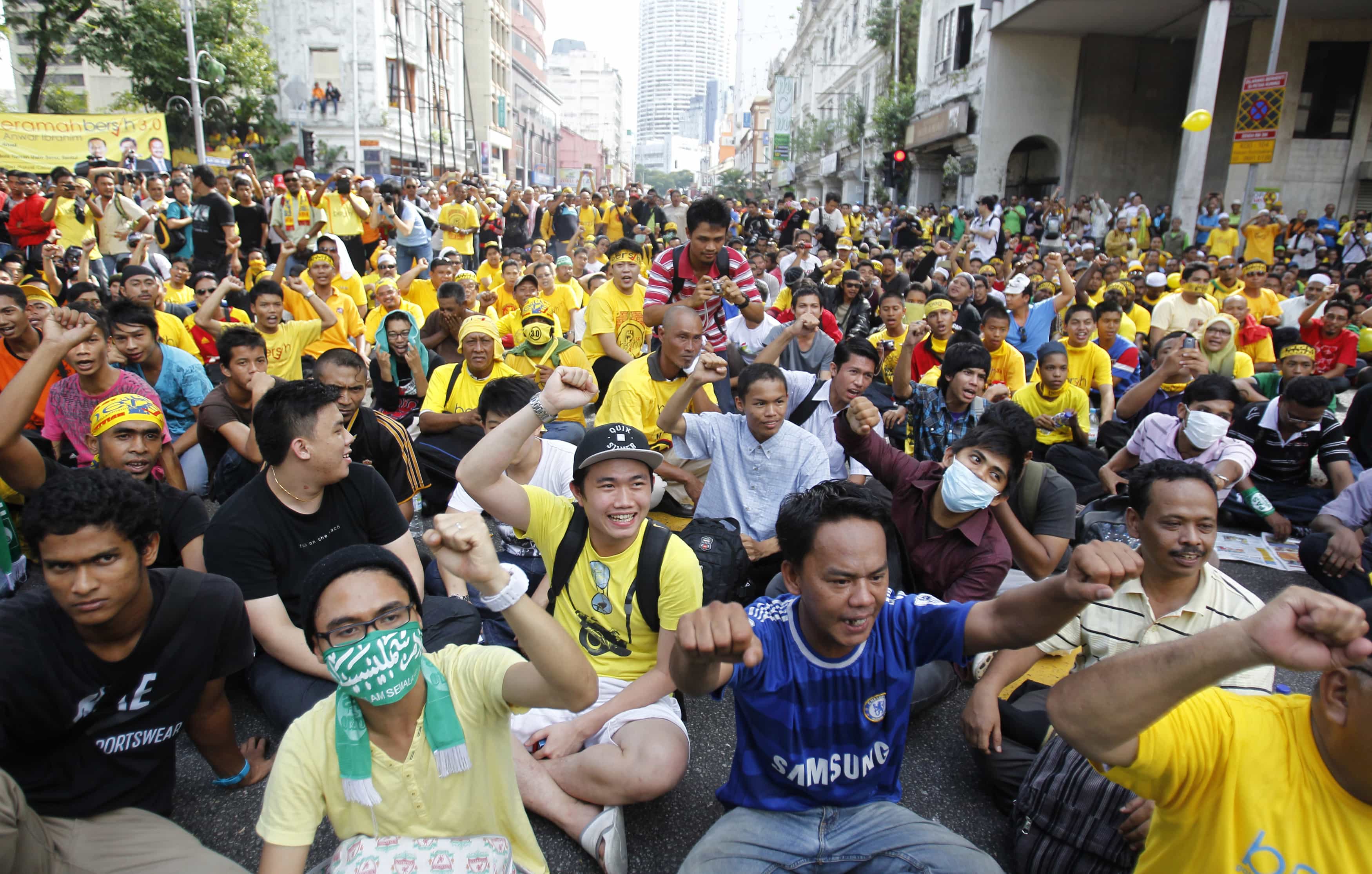 In this 28 April 2012 file photo, protesters take part in the Bersih (Clean) demonstration near Dataran Merdeka (Independence Square) in Kuala Lumpur, REUTERS/Bazuki Muhammad