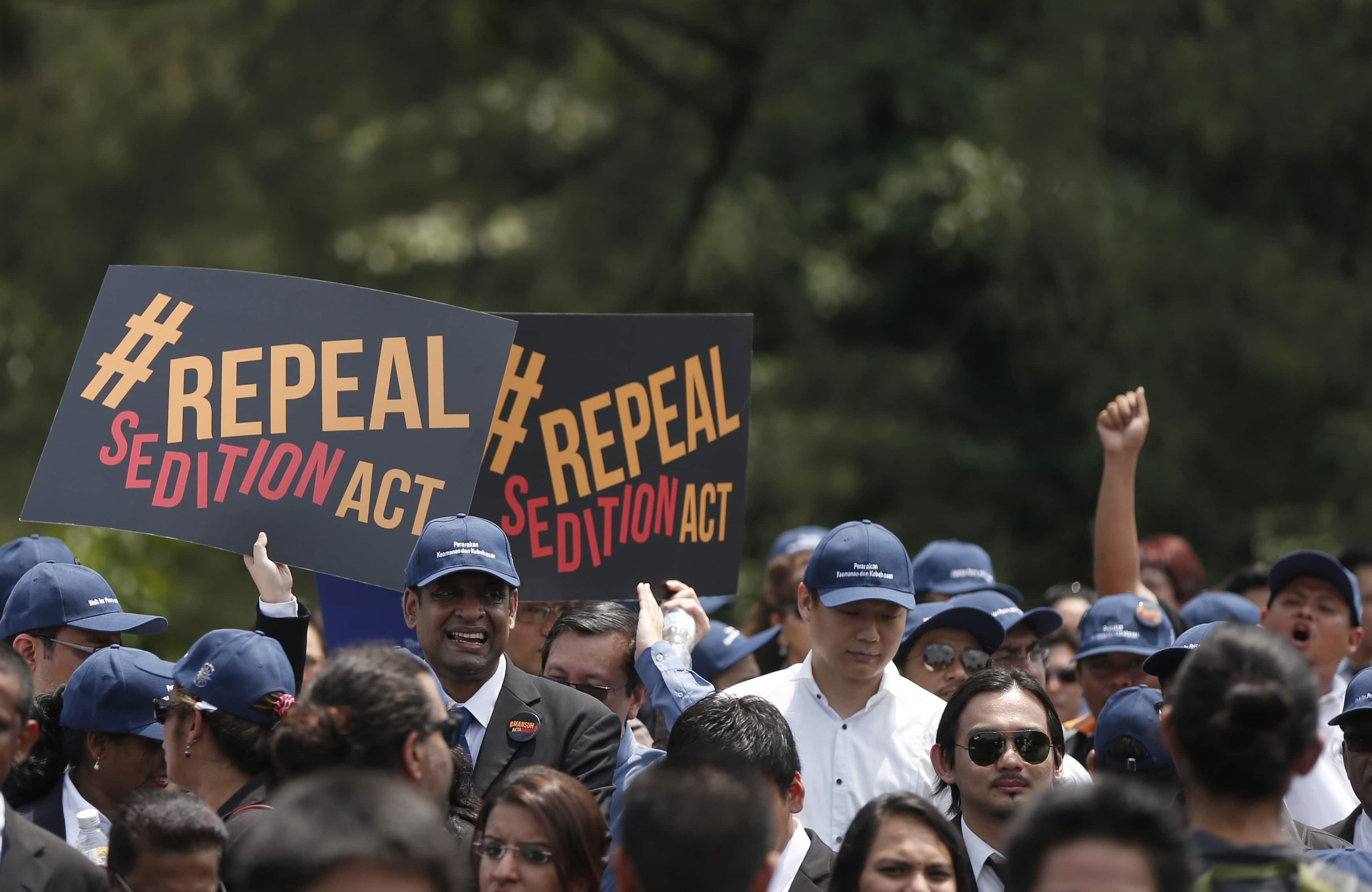 Malaysian lawyers hold a protest calling for the repeal of the Sedition Act in Kuala Lumpur, 16 October 2014, REUTERS/Olivia Harris