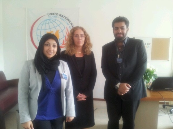 Maryam Al-Khawaja and Mohammed Al-Maskati met with the UN HRC President Laura Dupuy Lasserre to discuss concerns of reprisals against Bahraini rights defenders., Mohammed Al-Maskati