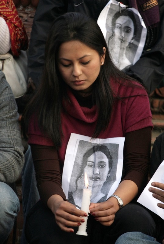 Former Miss Nepal Malvika Subba takes part in a protest rally in Kathmandu after the killing of journalist Uma Singh, 14 January 2009, REUTERS/Shruti Shrestha