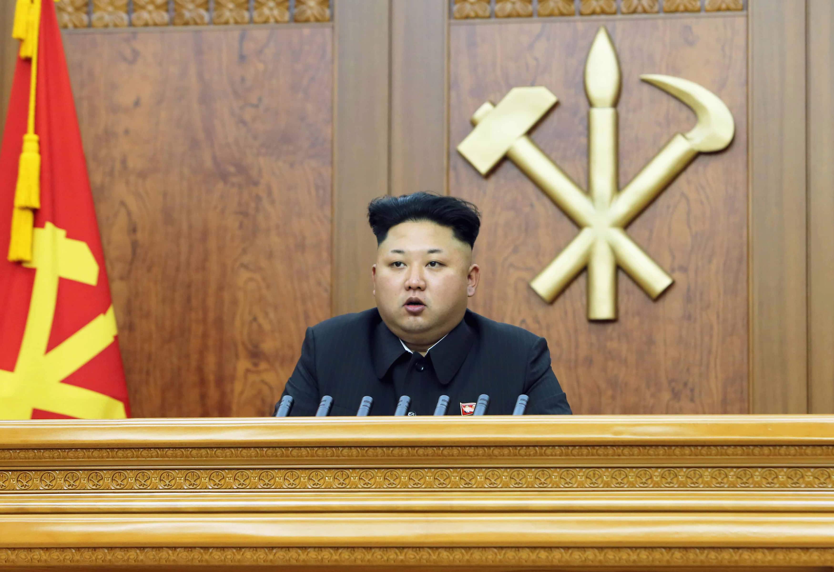 North Korean leader Kim Jong Un delivers a New Year's address in this January 1, 2015 photo released by North Korea's Korean Central News Agency (KCNA) in Pyongyang, REUTERS/KCNA