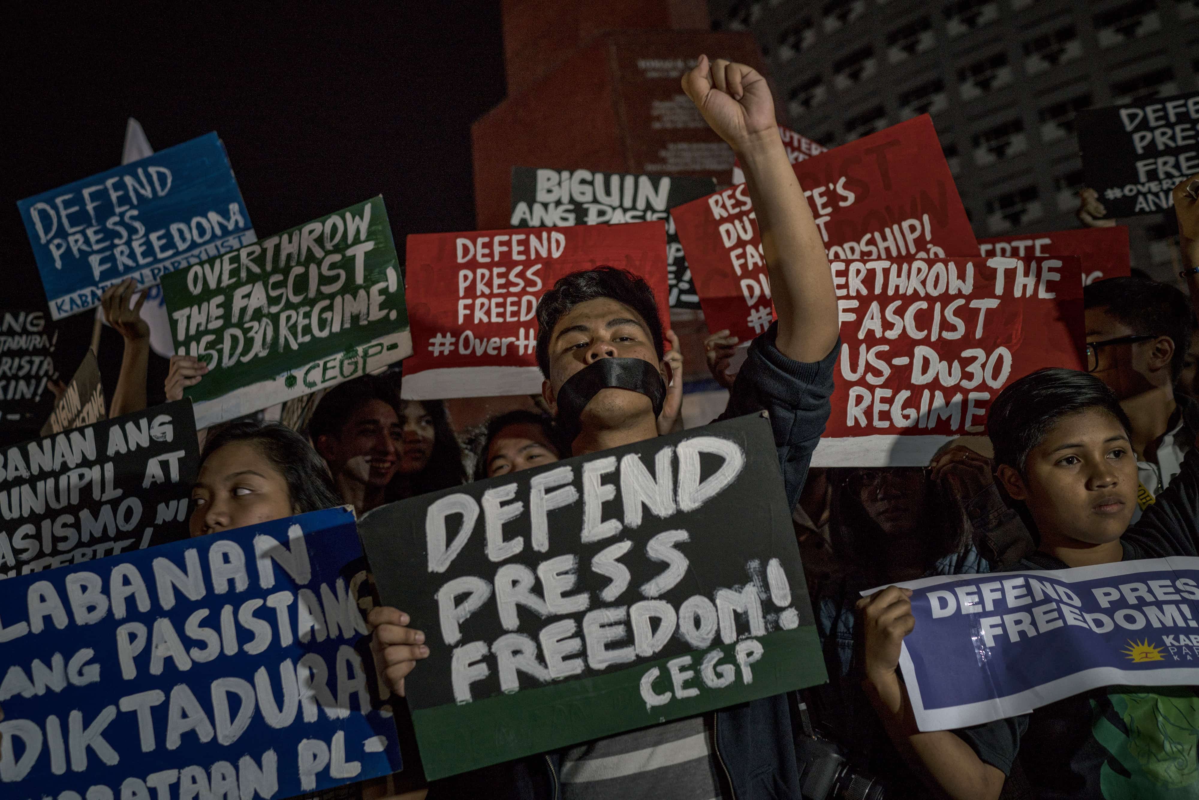 Journalists and activists stage a protest calling to defend press freedom on January 19, 2018, in suburban Quezon City in Metro Manila, Philippines., Jes Aznar/Getty Images