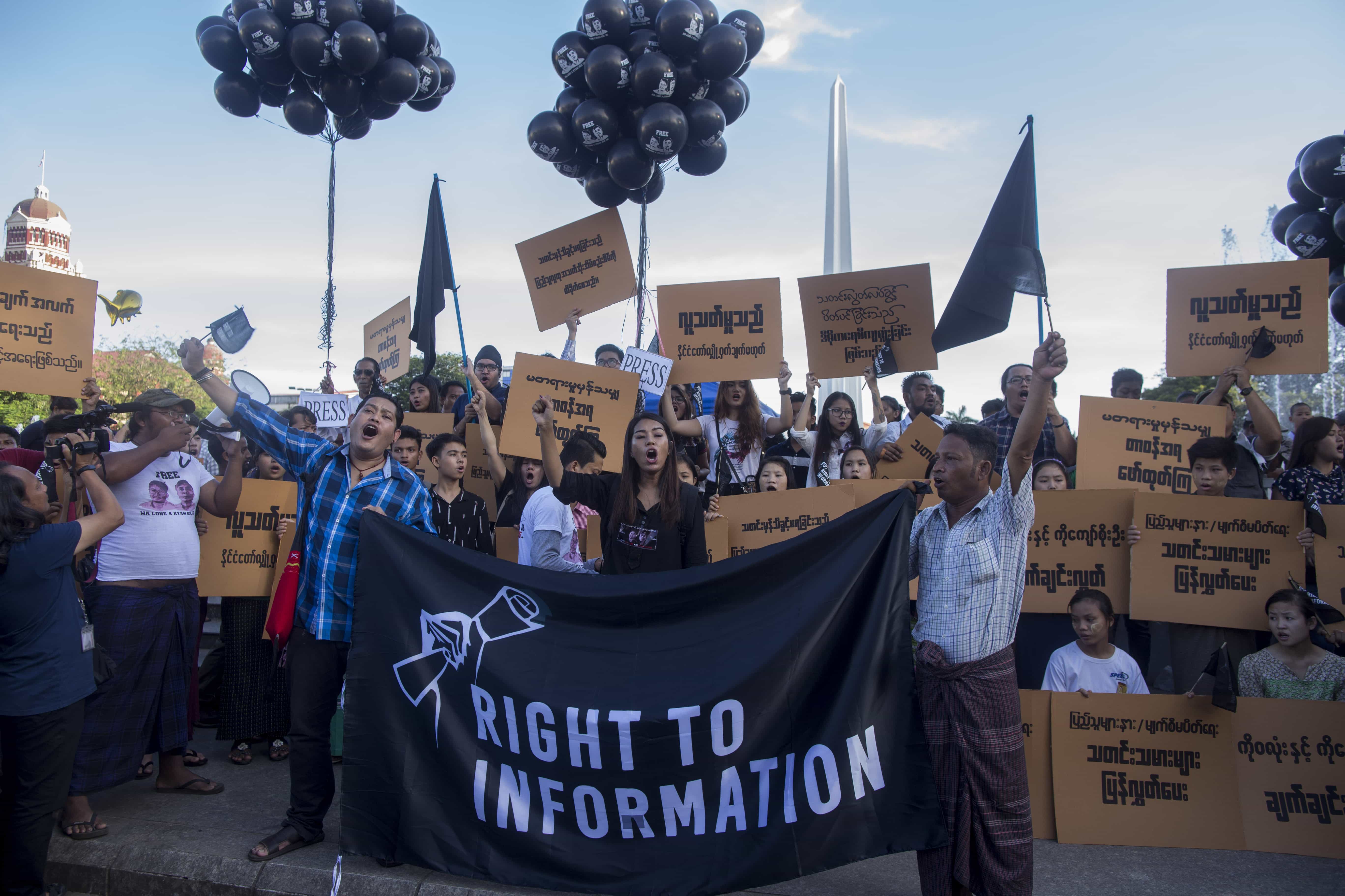 Protestors rally in support of jailed journalists, Yangon, Burma, 16 September 2018, SAI AUNG MAIN/AFP/Getty Images