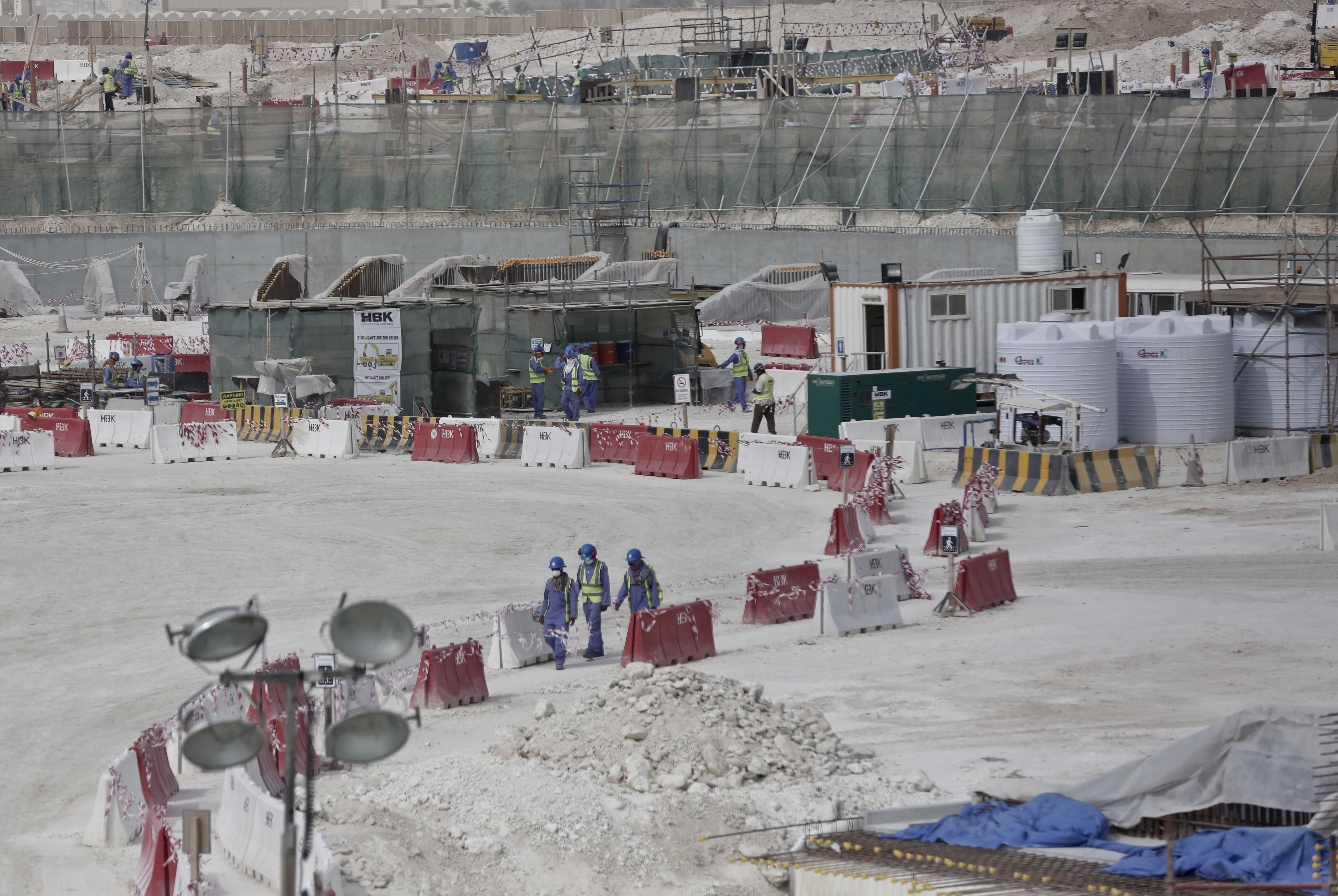 The site of the pitch of the Al-Wakra Stadium that is under construction for the 2022 World Cup, in Doha, Qatar, Monday, May 4, 2015, AP Photo/Maya Alleruzzo