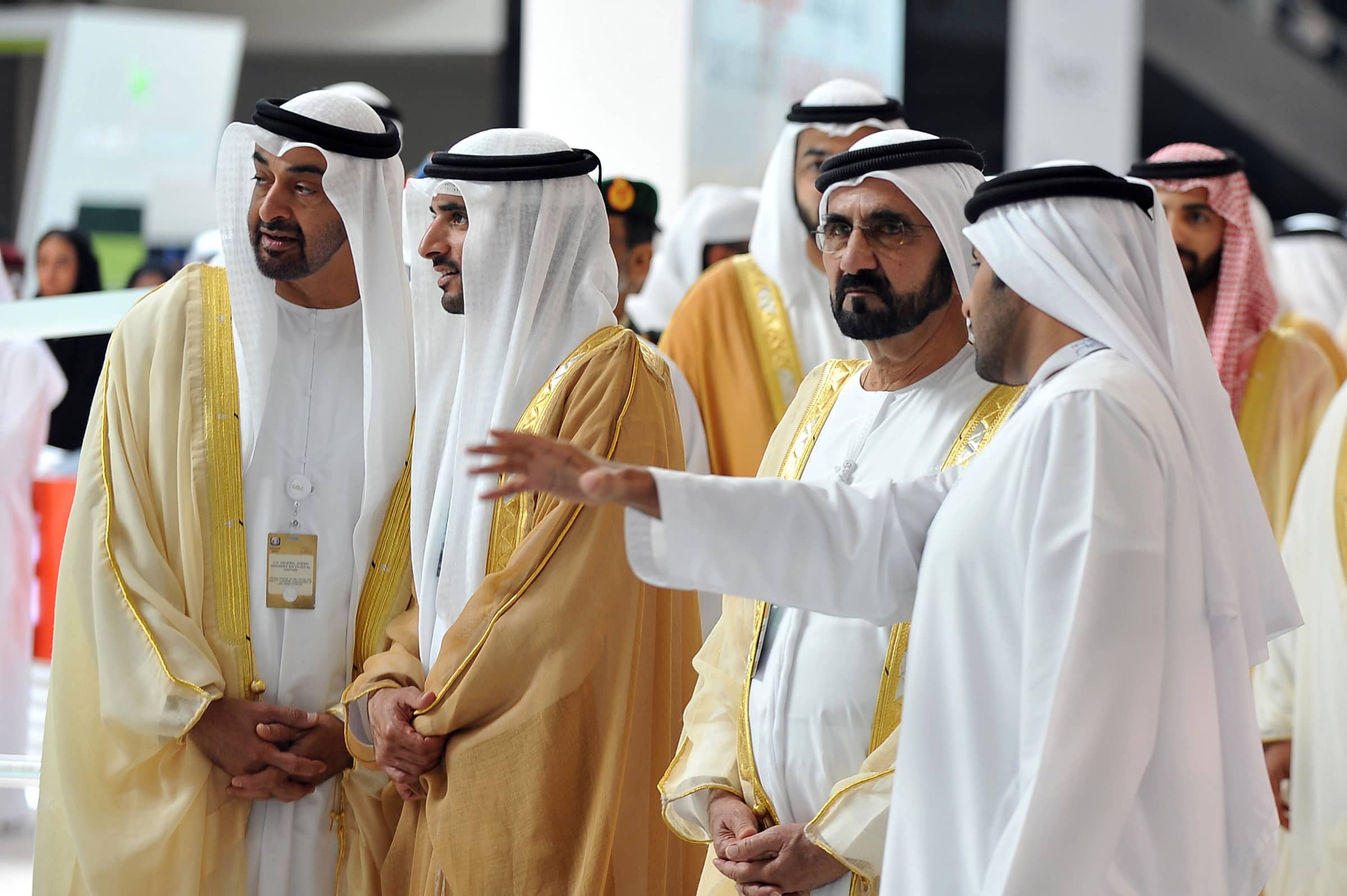 UAE's Vice President and Prime Minister, Sheikh Mohammed bin Rashid al-Maktoum (2nd R), Dubai's Crown Prince Sheikh Hamdan bin Mohammed bin Rashid al-Maktoum (2nd L) and Abu Dhabi's Crown Prince Sheikh Mohammed bin Zayed al-Nahayan (L) , REUTERS/Ben Job