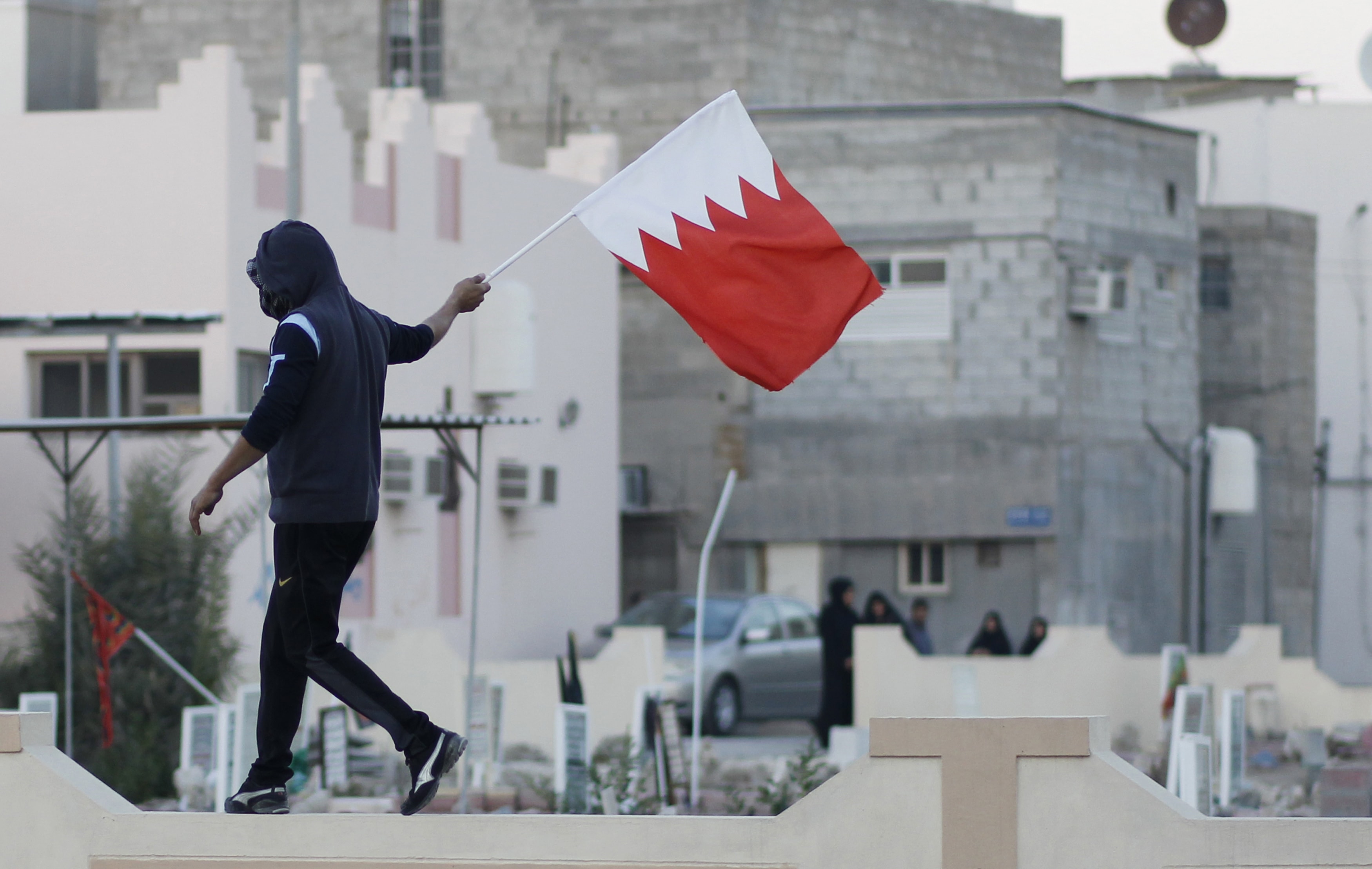 An anti-government protester waves a Bahraini flag in the village of Jidhafs, west of Manama on 14 February 2014,  REUTERS/Hamad I Mohammed