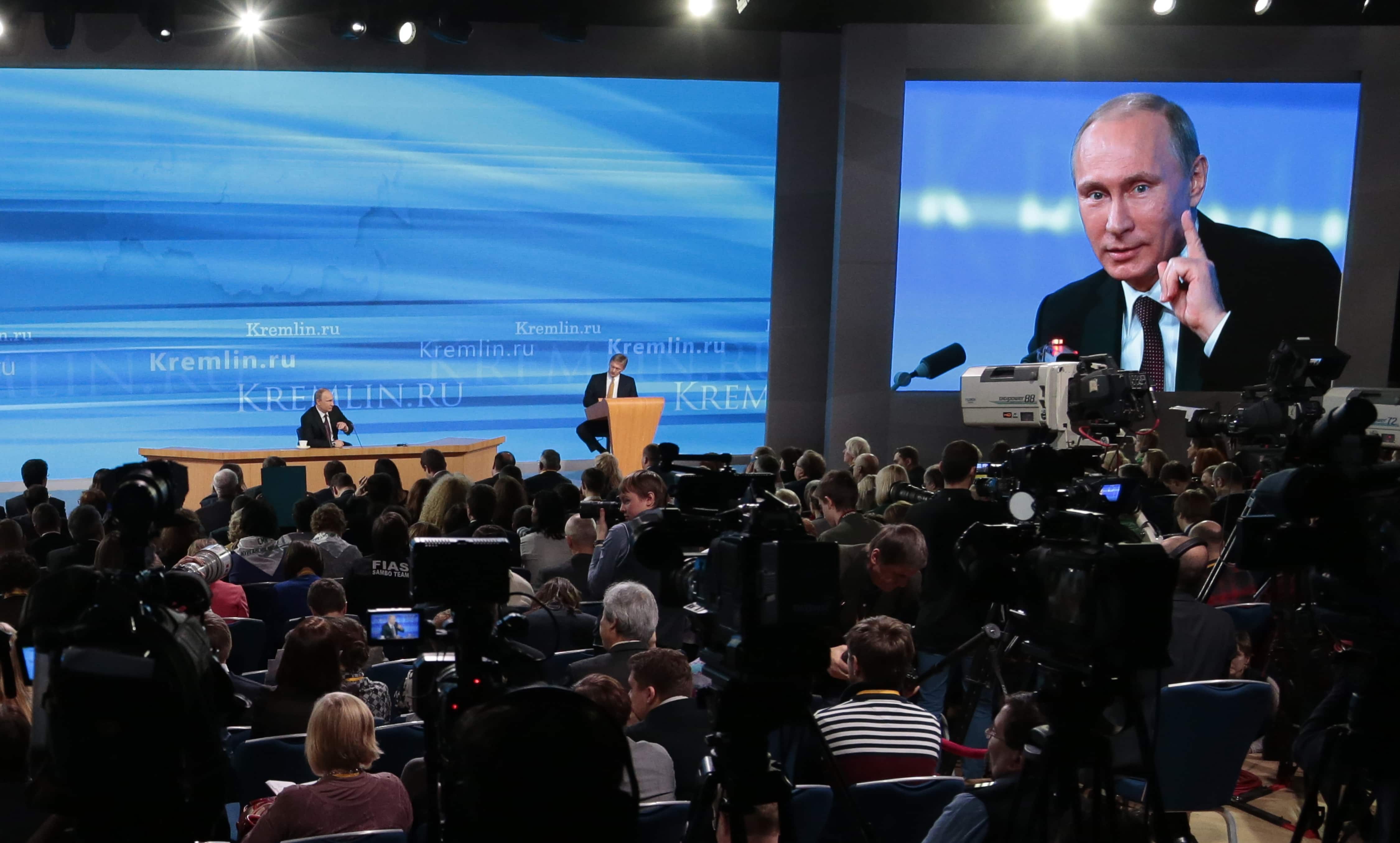 Russian President Vladimir Putin speaks at his annual news conference in Moscow, 19 December 2013., AP Photo/Ivan Sekretarev