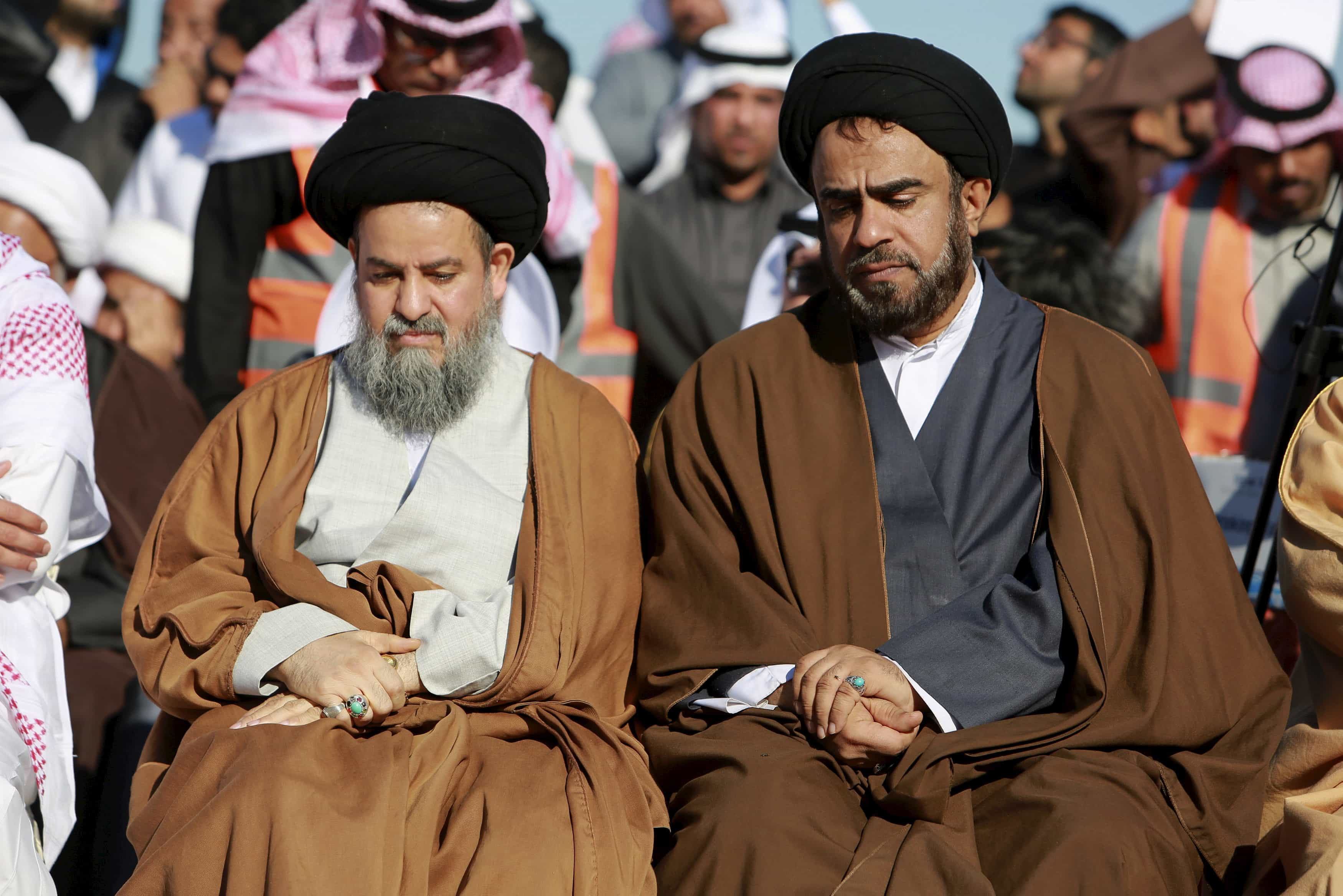 Saudi Shi'ite clerics attend the funeral of four people, who were killed in an attack at a Shi'ite Muslim mosque on Friday January 29, in Saudi Arabia's al-Ahsa district in Eastern Province February 1, 2016.,  REUTERS/Zuhair Al-Traifi