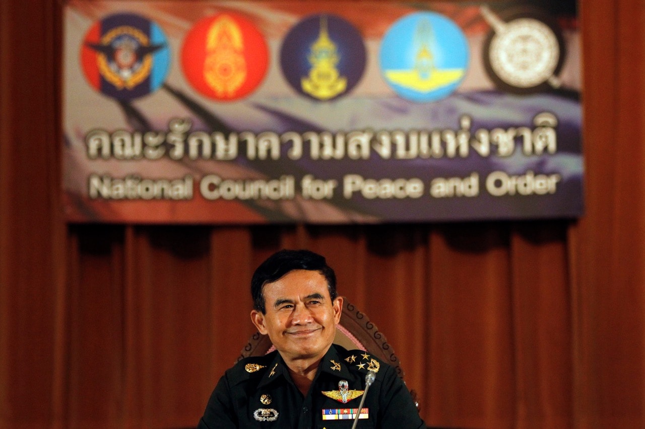 Thailand's Deputy National Council for Peace and Order (NCPO) chief General Paiboon Koomchaya smiles during a news conference at the Government House in Bangkok, 23 July 2014, REUTERS/Chaiwat Subprasom