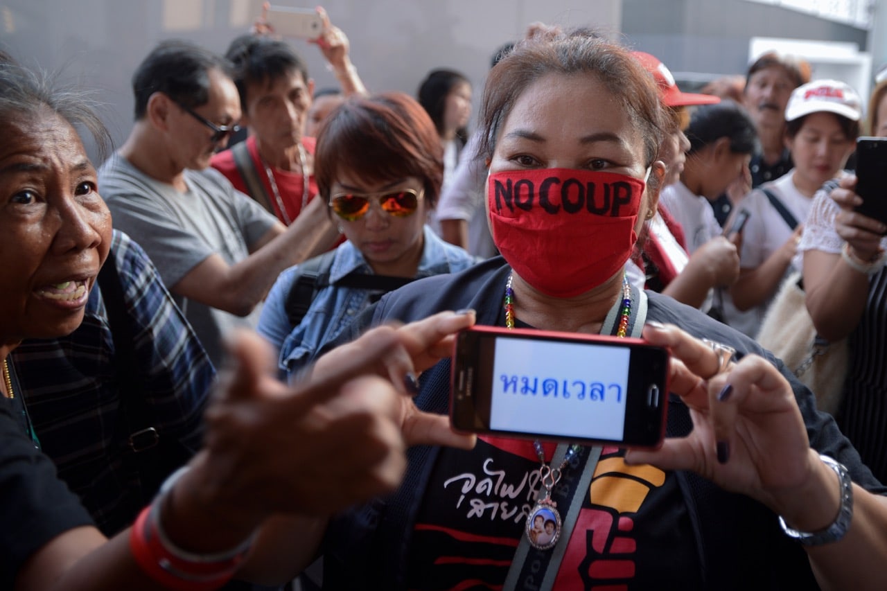 A pro-democracy demonstrator takes part in a protest against the delay in fixing an election date in Bangkok, Thailand, 27 January 2018, Anusak Laowilas/NurPhoto via Getty Images