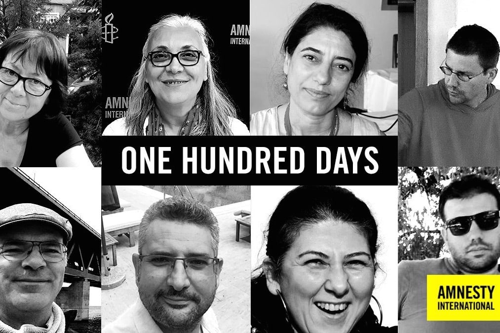 Eight members of the #Istanbul10 who remain in jail in Turkey., Amnesty International